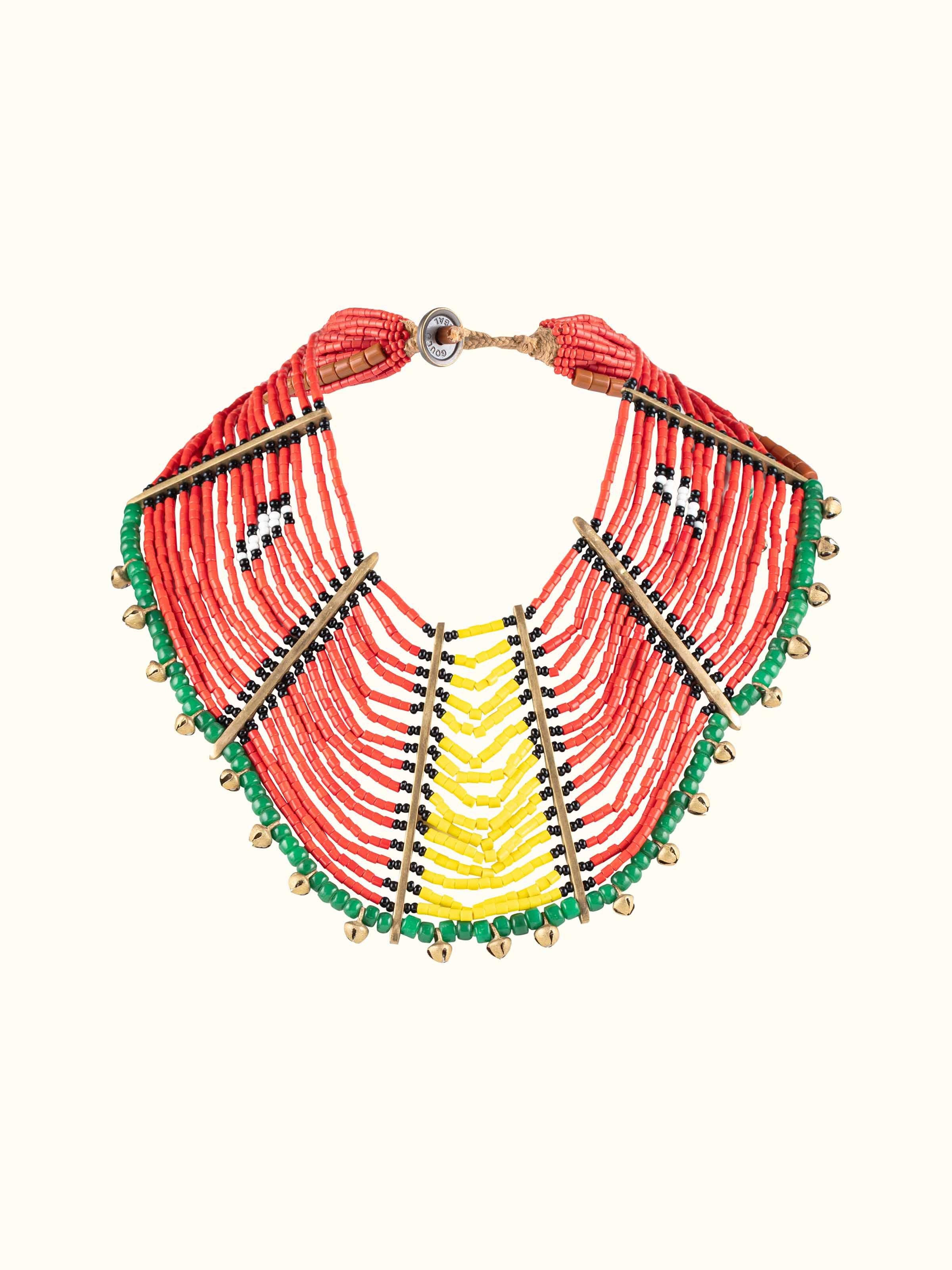 Front view of Beads & Faux Bones Collar Necklace showcasing unique design