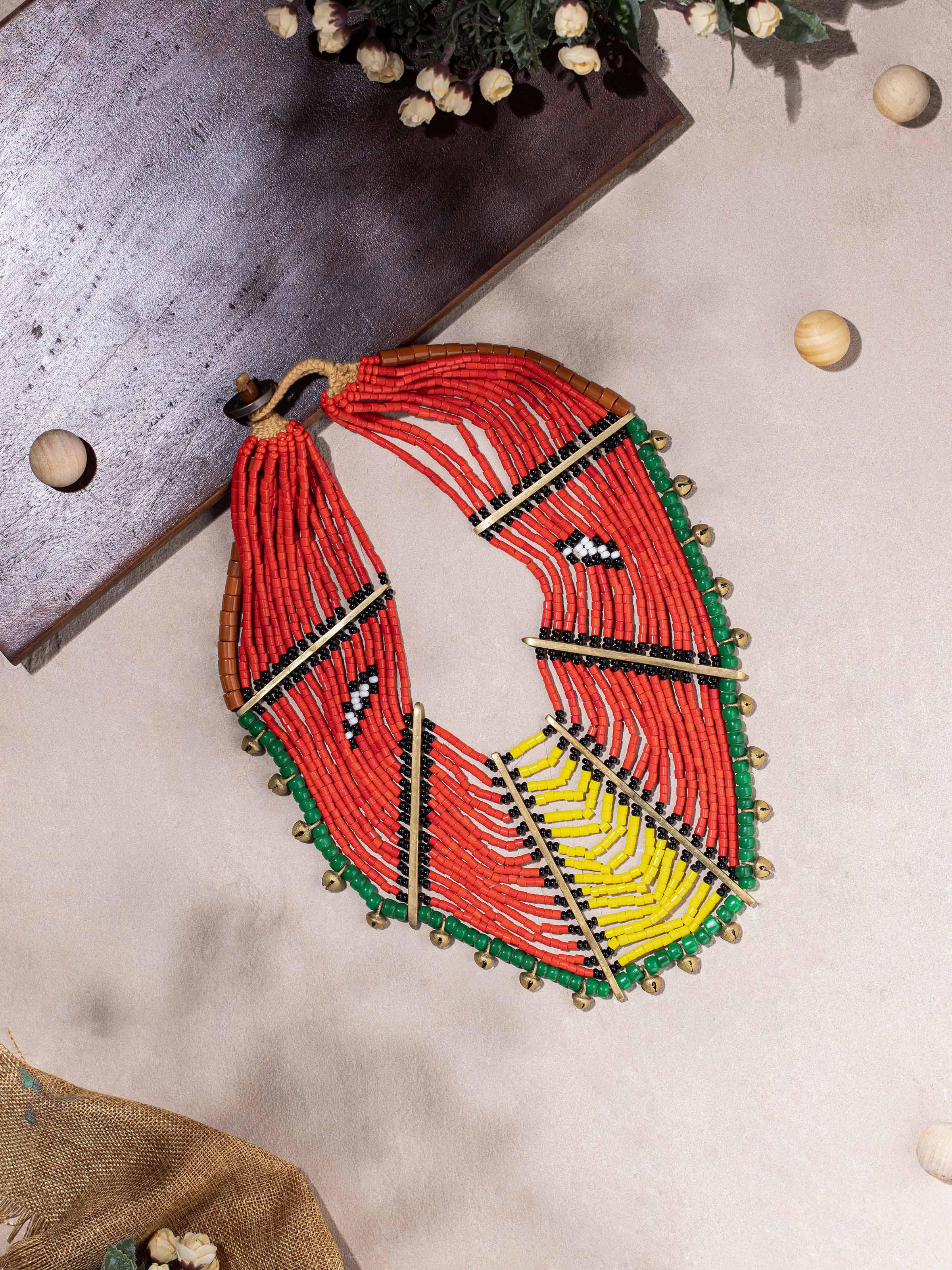 Side view of Beads & Faux Bones Collar Necklace highlighting decorative elements