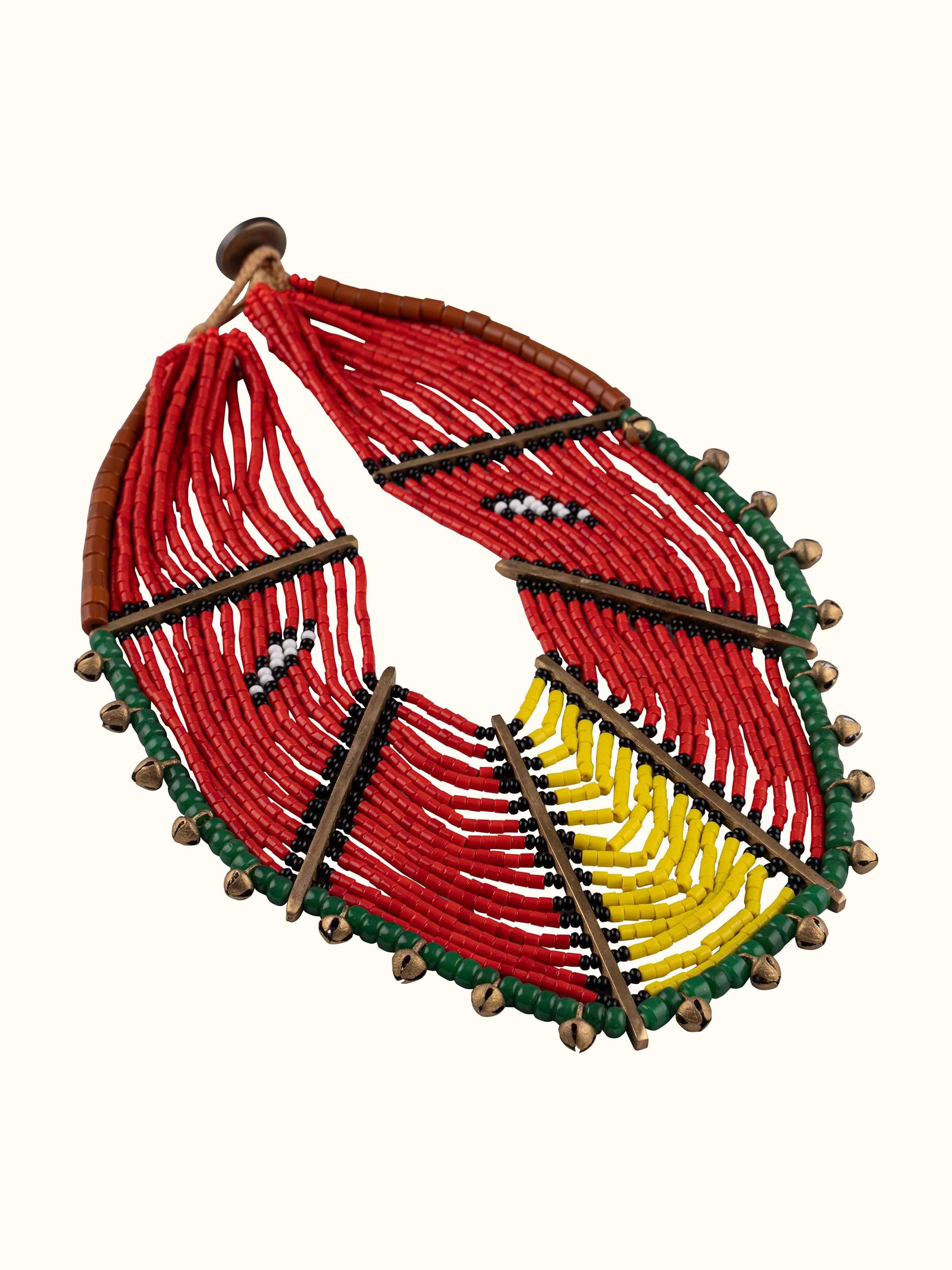 Overhead view of Beads & Faux Bones Collar Necklace showing overall structure