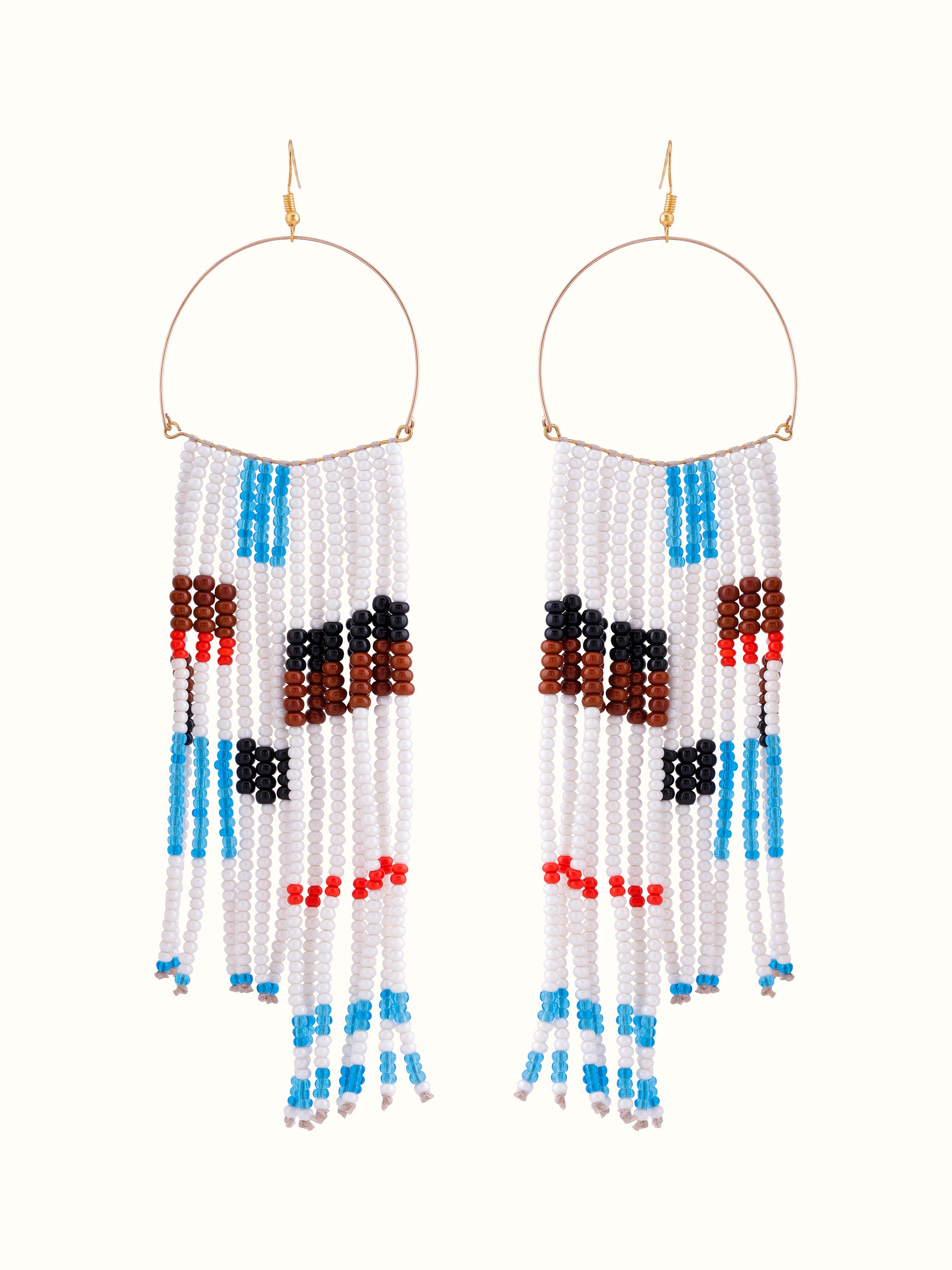 Front view of Bead Drop Earrings featuring colorful beads and stylish drop design.