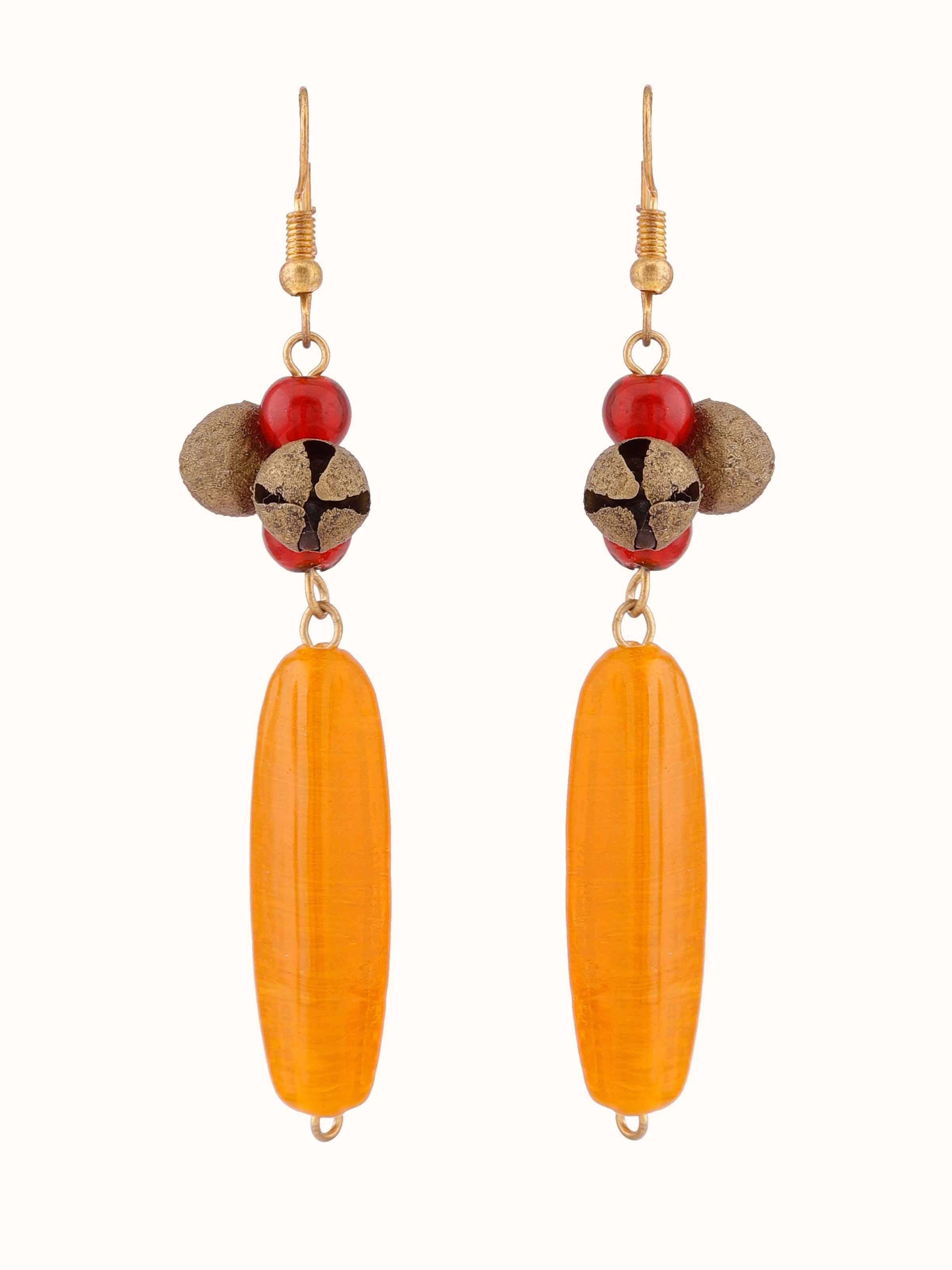 Front view of bead drop earrings showcasing the elegant design and beadwork