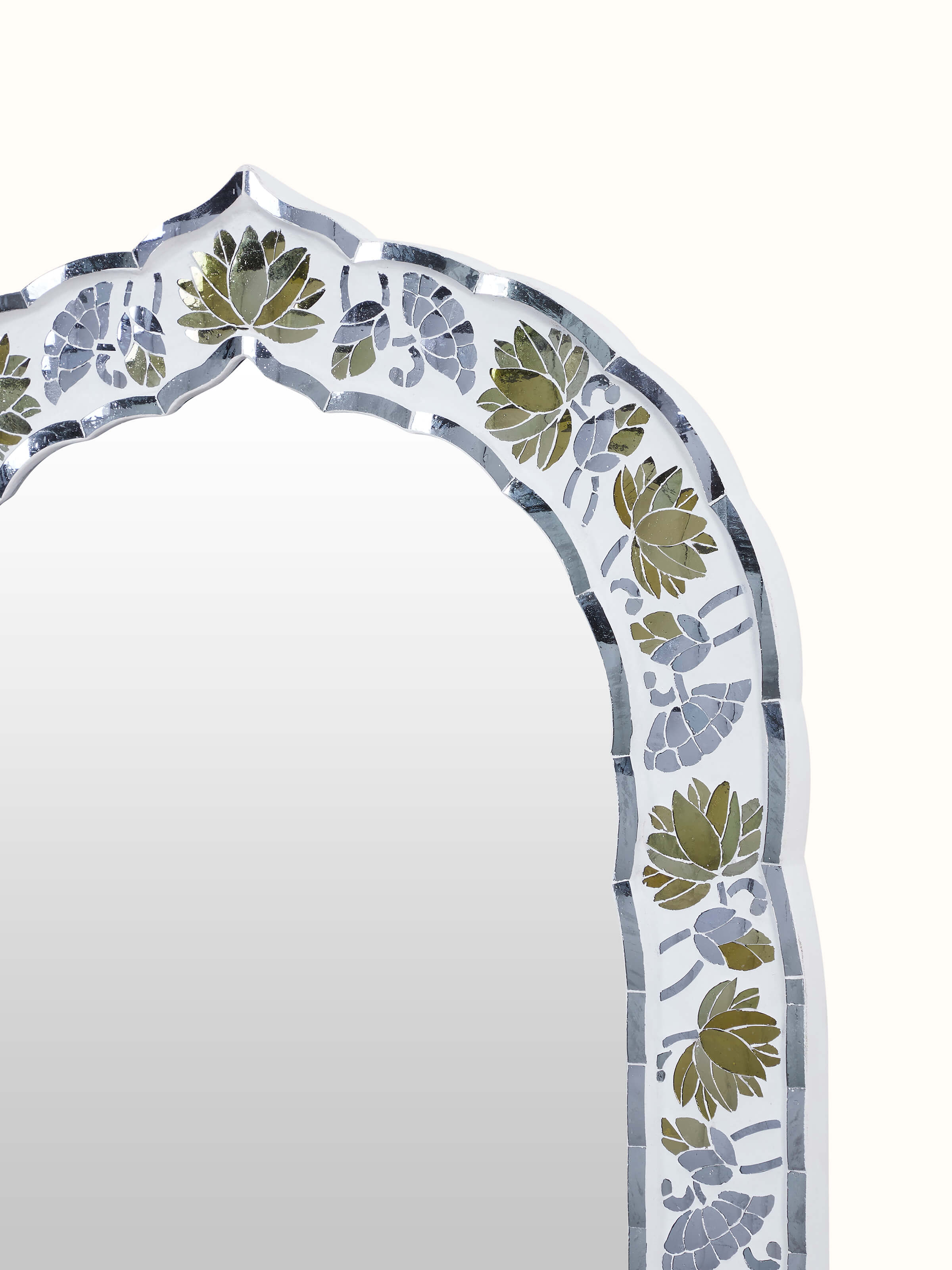Detailed view of Swadesh Glass Floral Inlay Wall Mirror highlighting floral inlays and ornate glasswork
