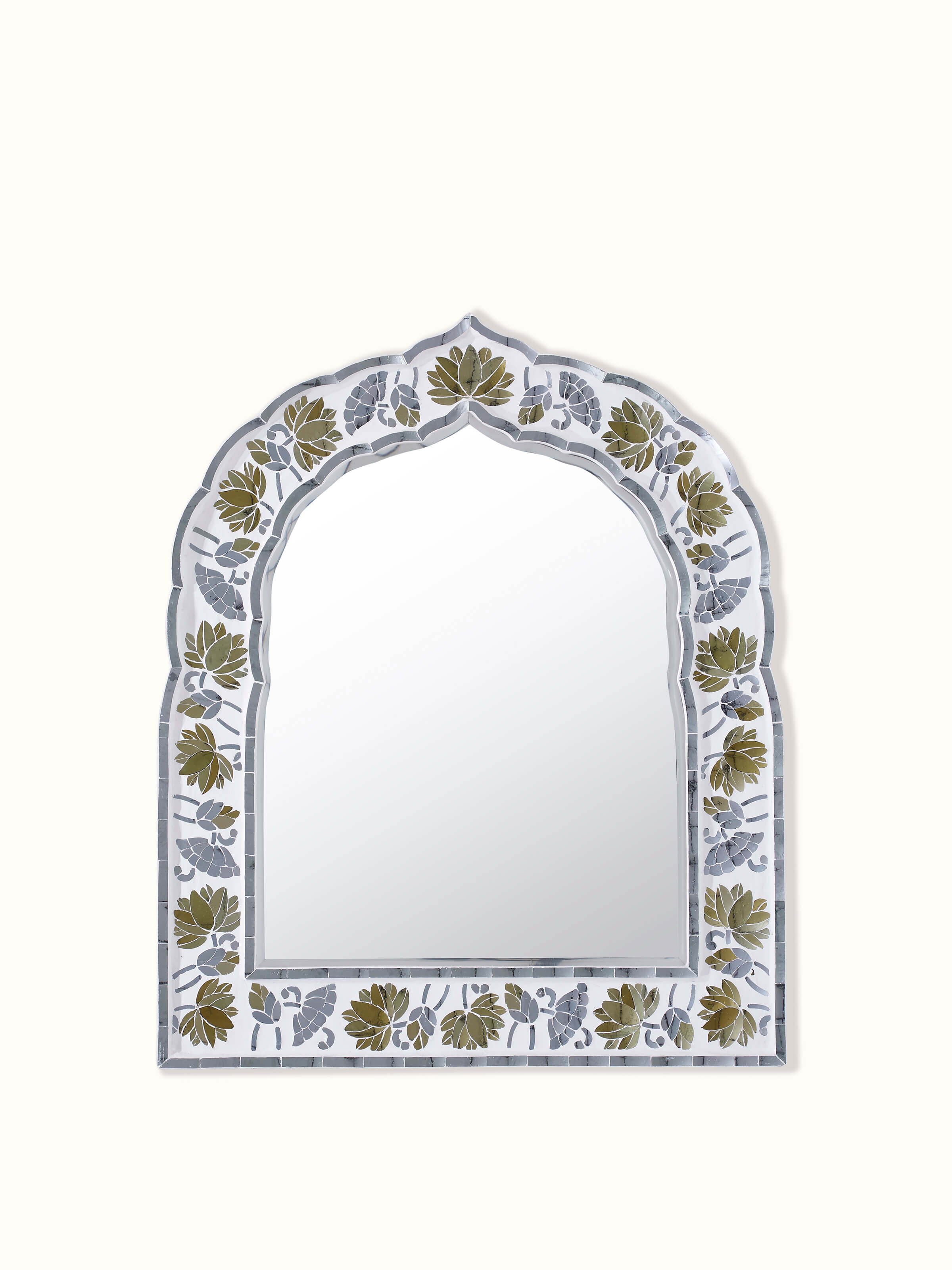Front view of Swadesh Glass Floral Inlay Wall Mirror with floral inlay and beautiful glasswork