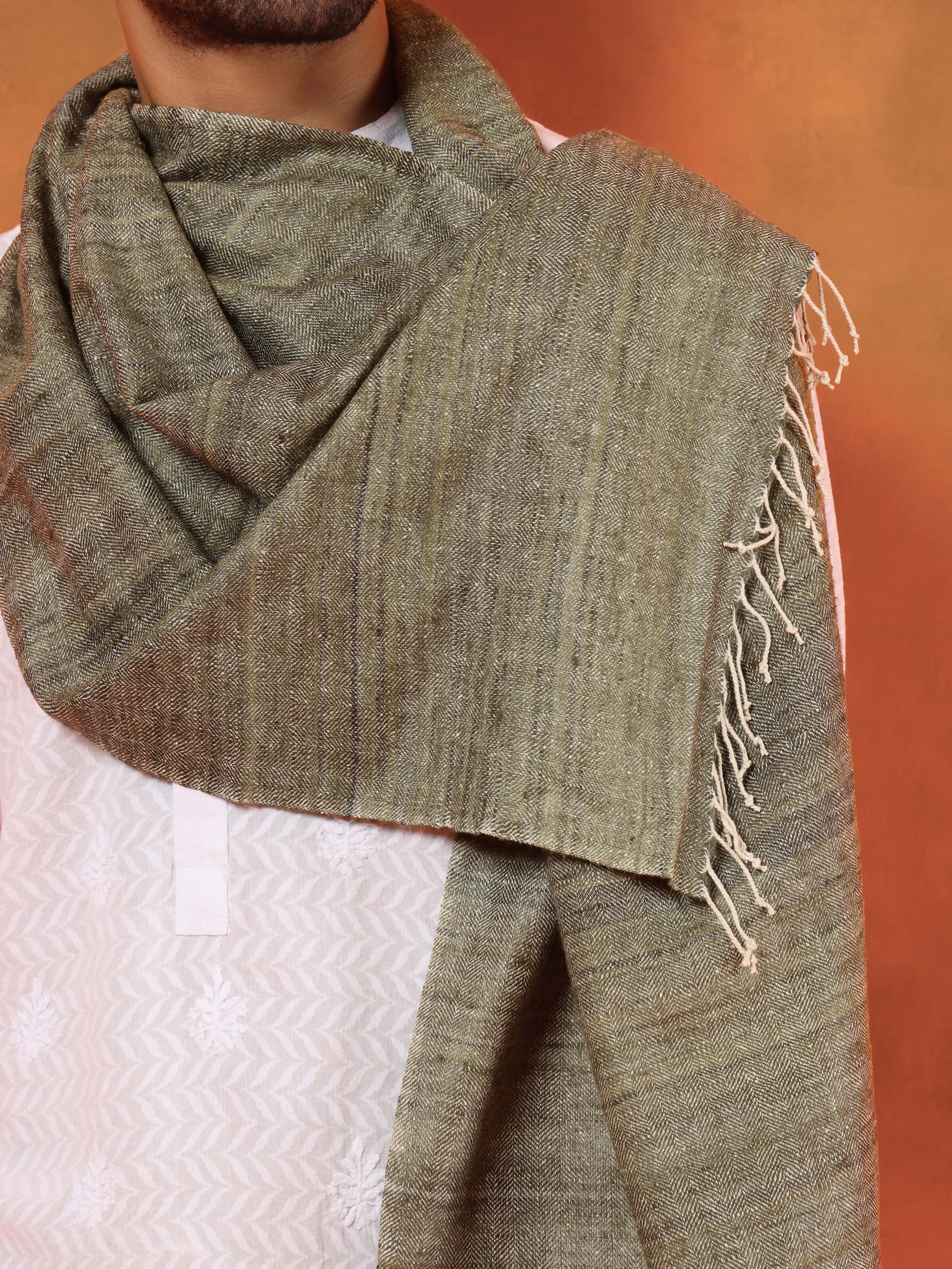 Detail shot showing texture and lightweight finish of handloom Eri silk stole
