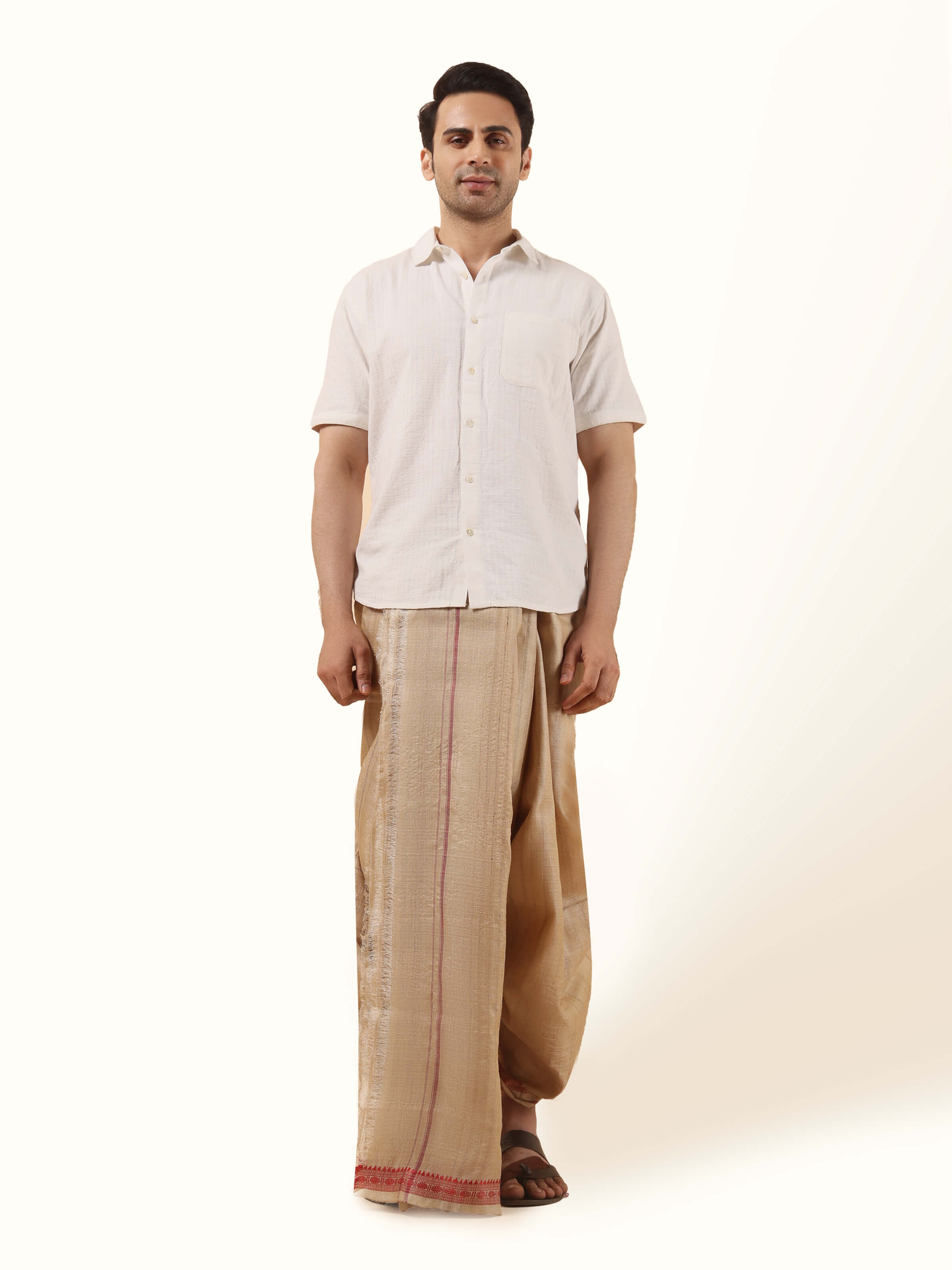 Beige Tussar Silk Unstitched Dhoti
