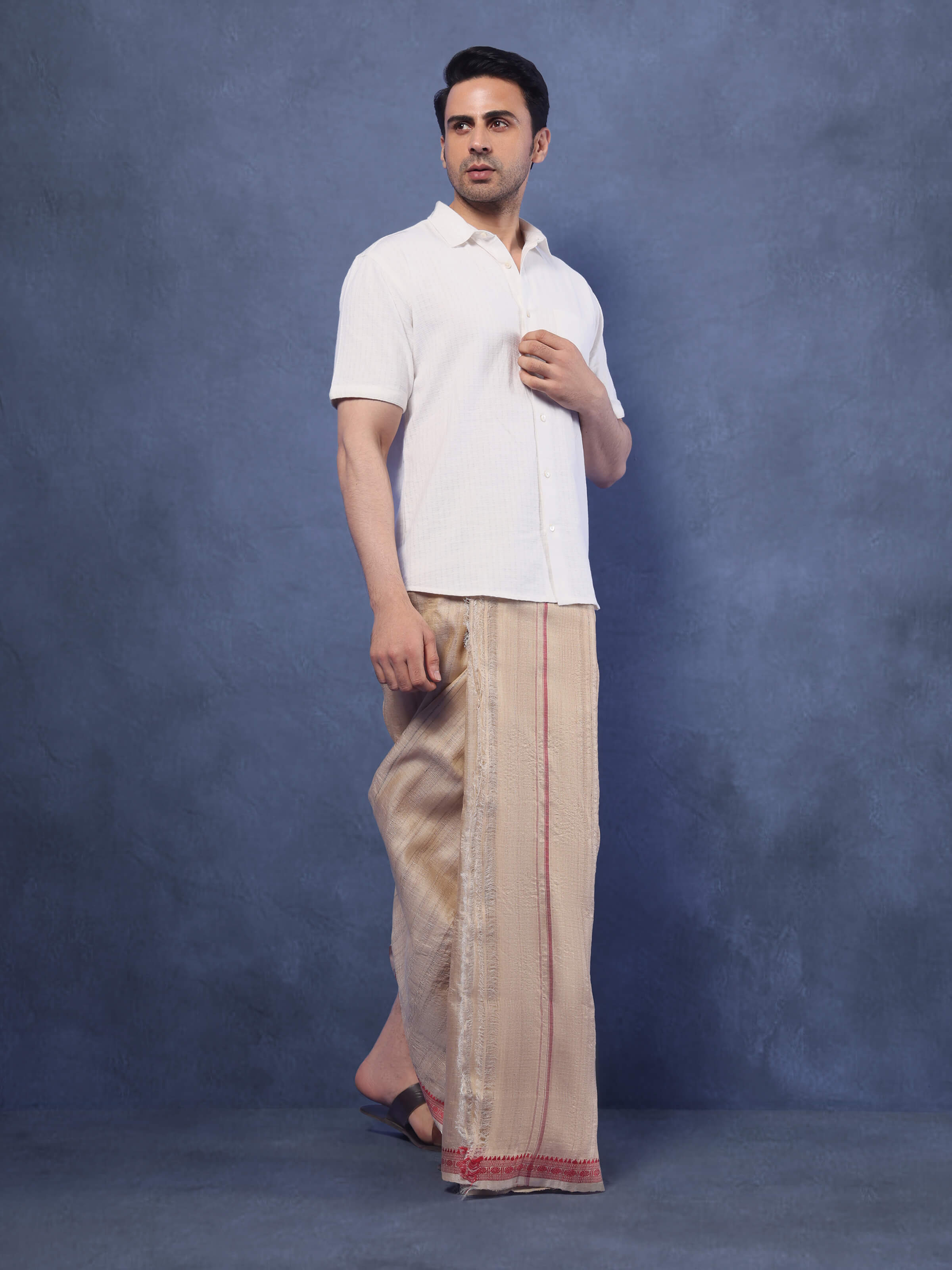 Beige Tussar Silk Unstitched Dhoti
