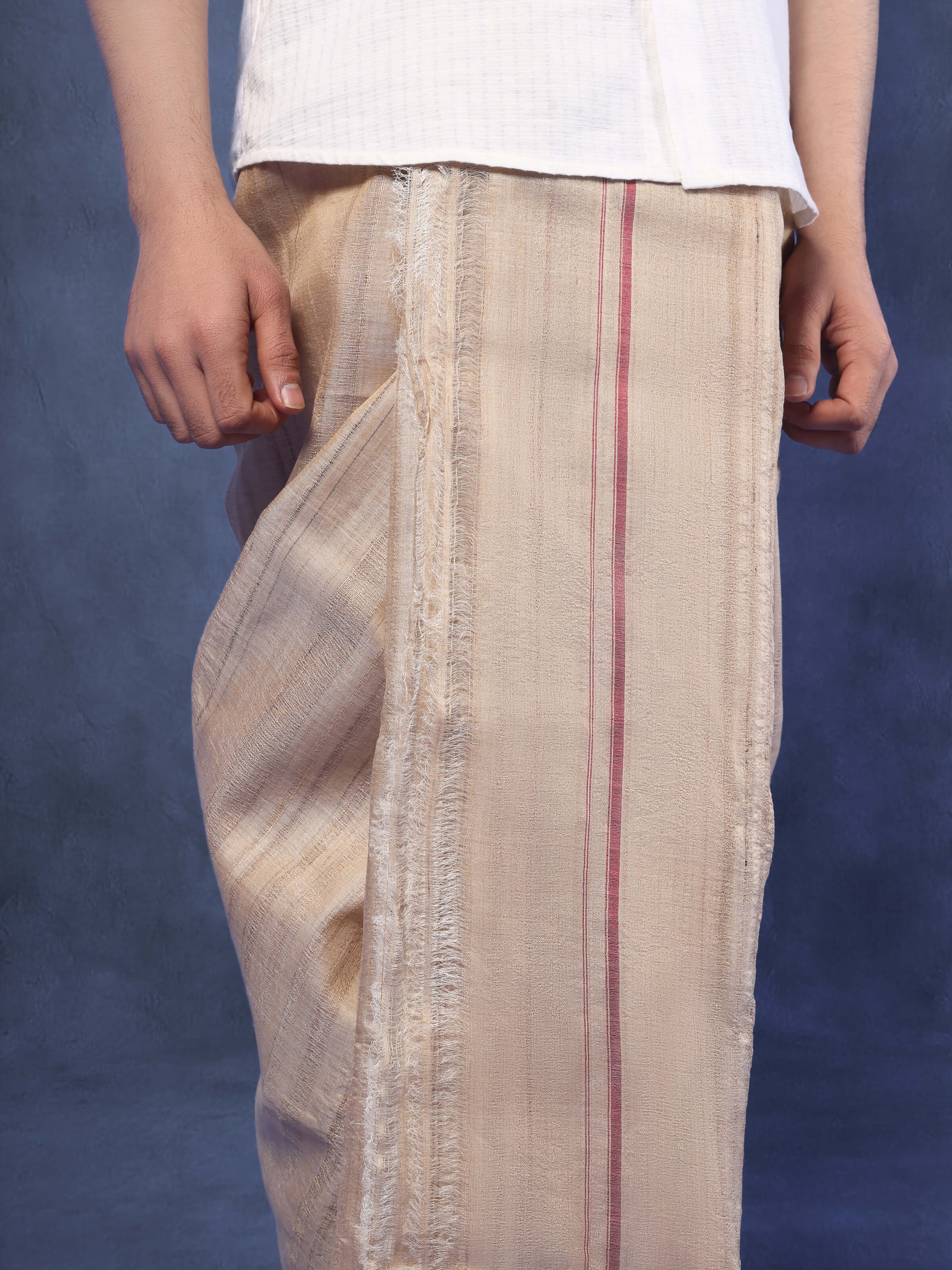 Beige Tussar Silk Unstitched Dhoti