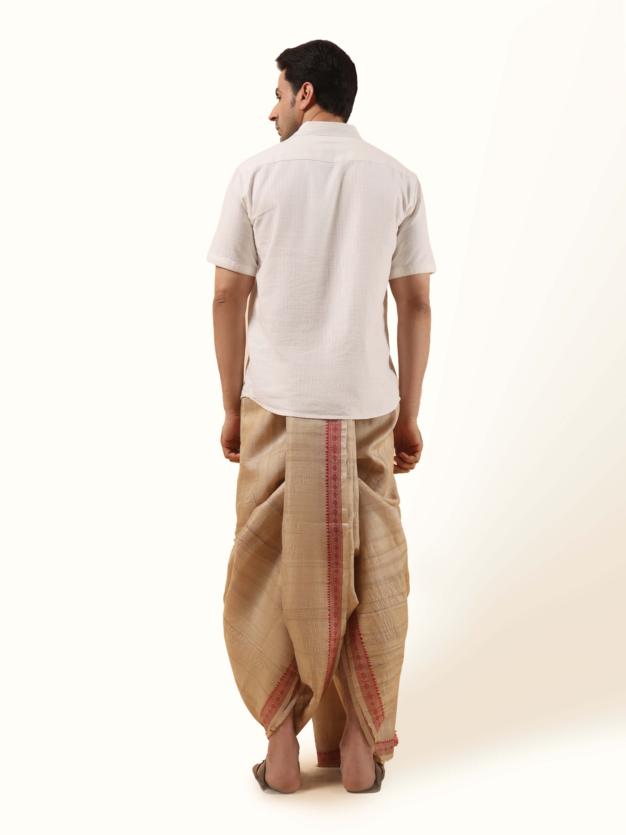 Beige Tussar Silk Unstitched Dhoti