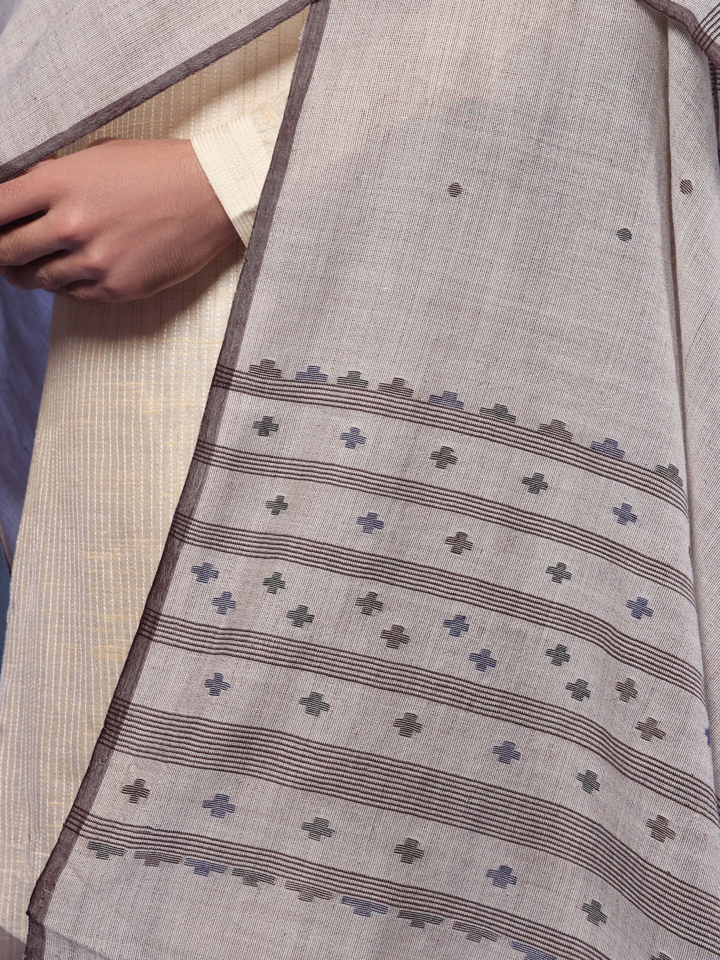 Beige Woollen Bengal Jamdani Shawl