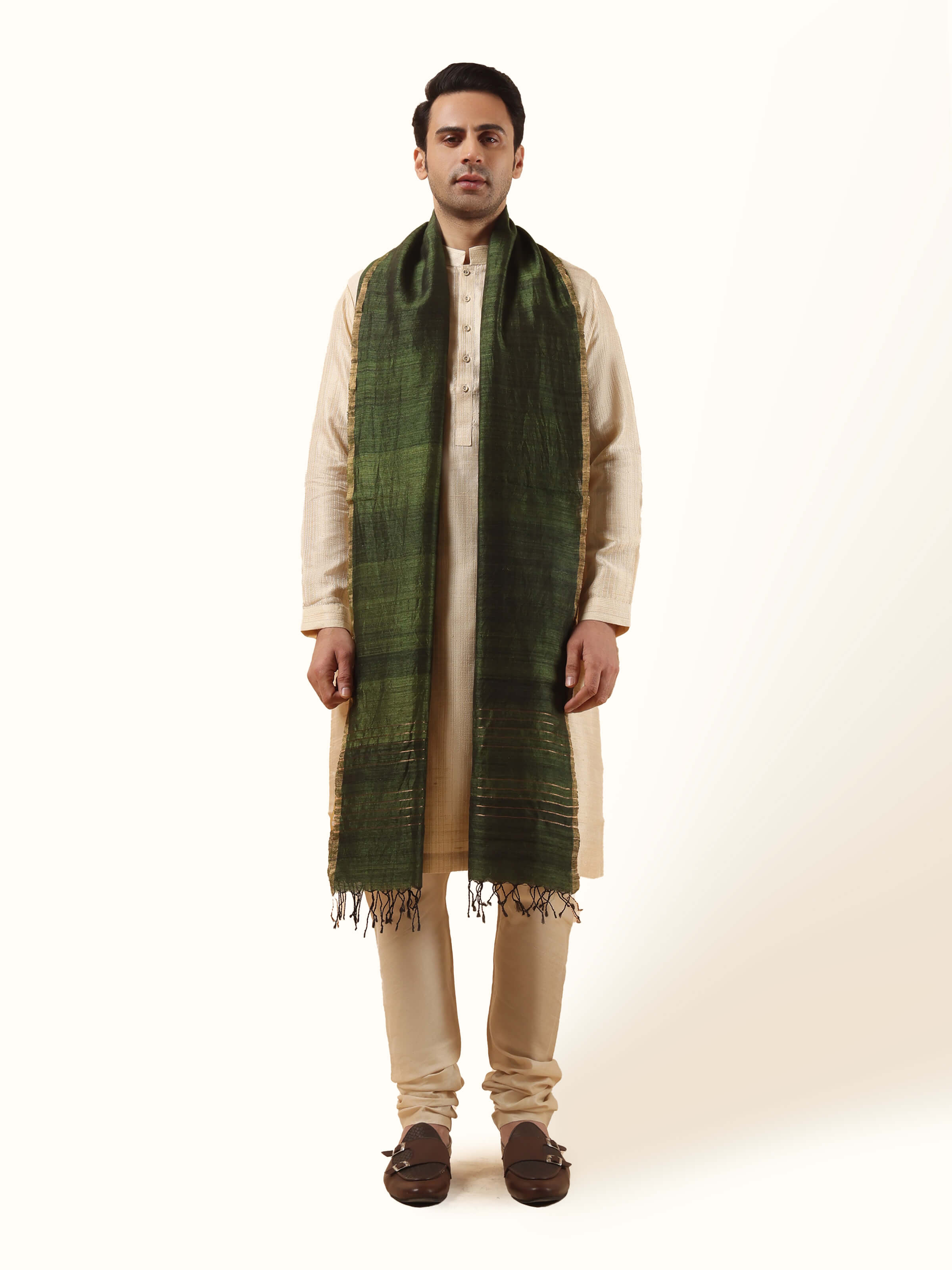 Dark Green Matka Silk Stole
