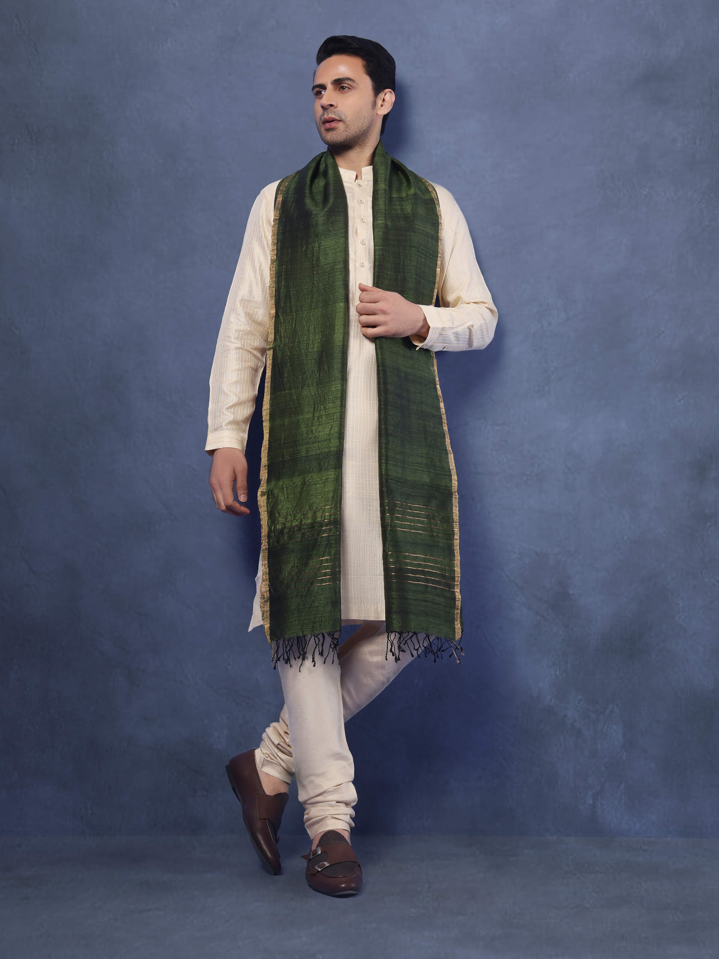 Dark Green Matka Silk Stole