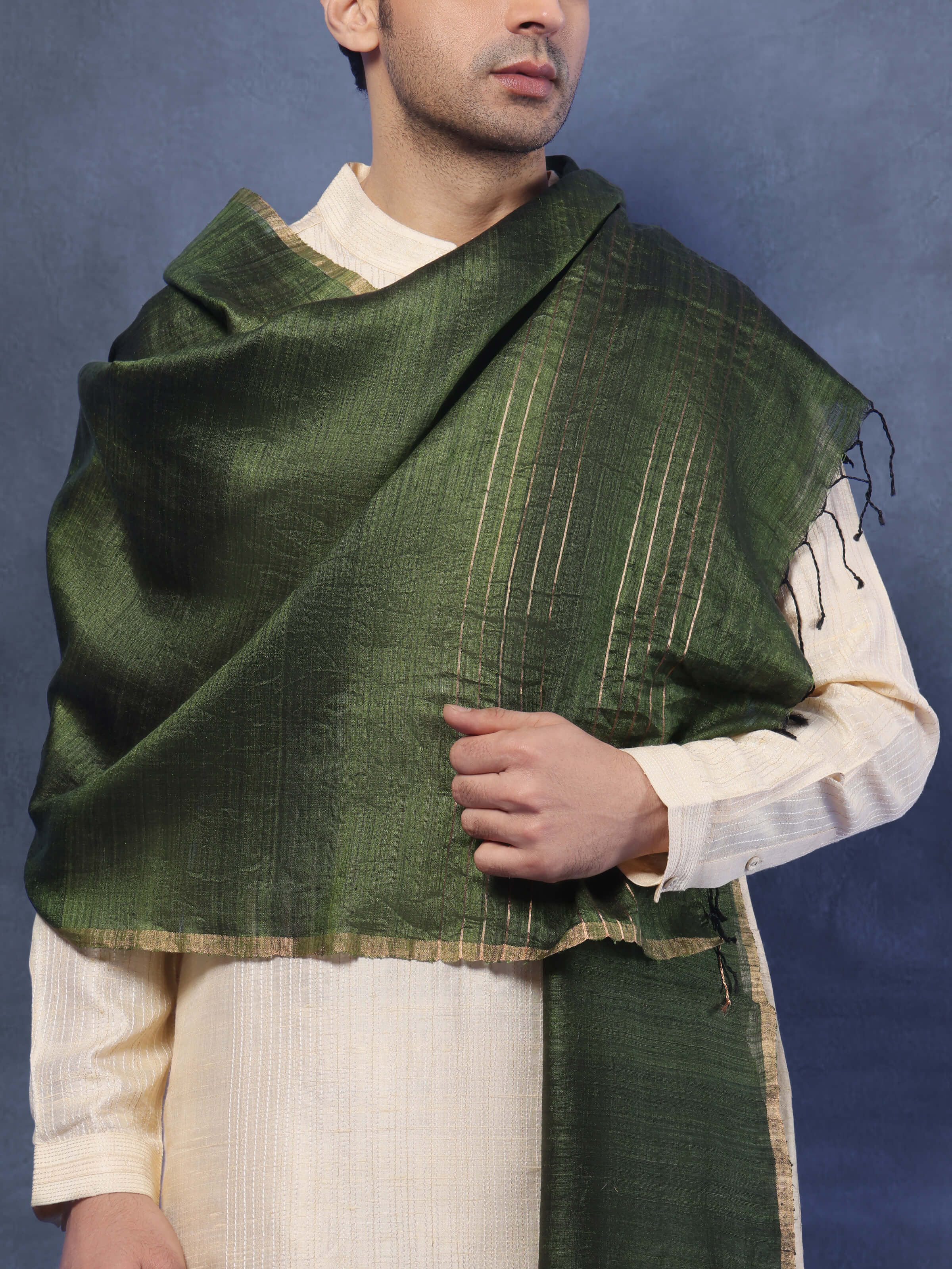 Dark Green Matka Silk Stole
