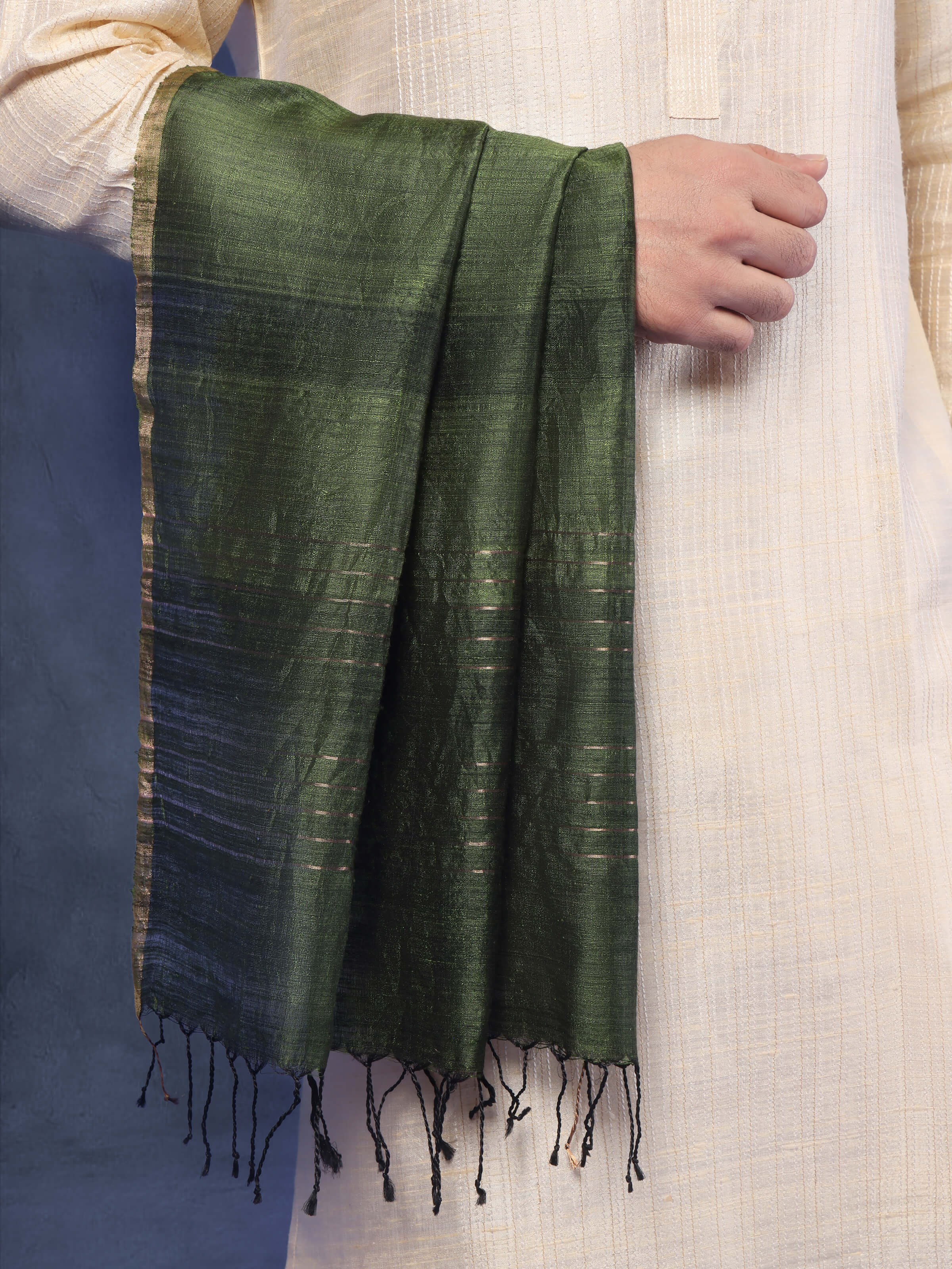 Dark Green Matka Silk Stole