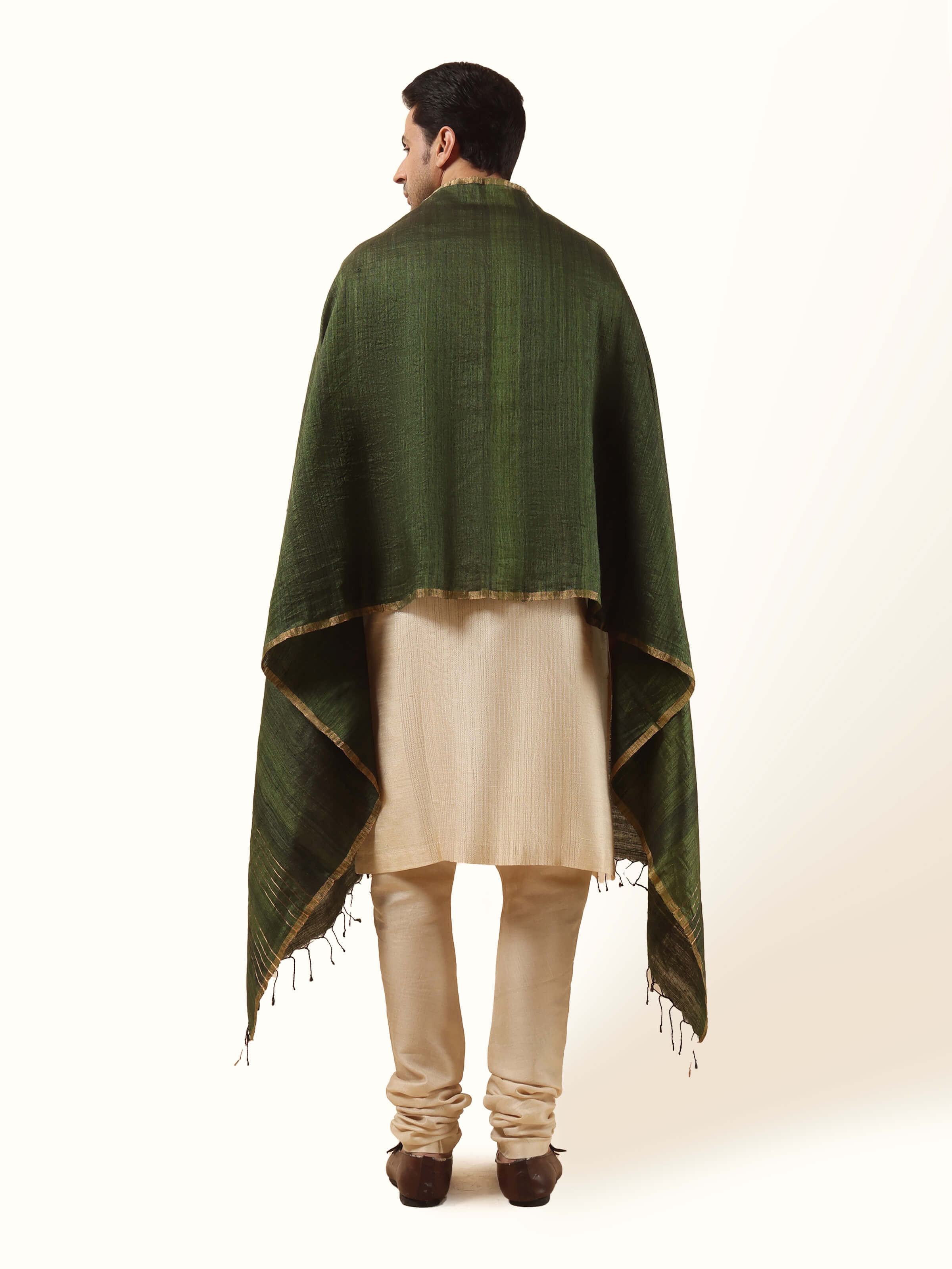 Dark Green Matka Silk Stole