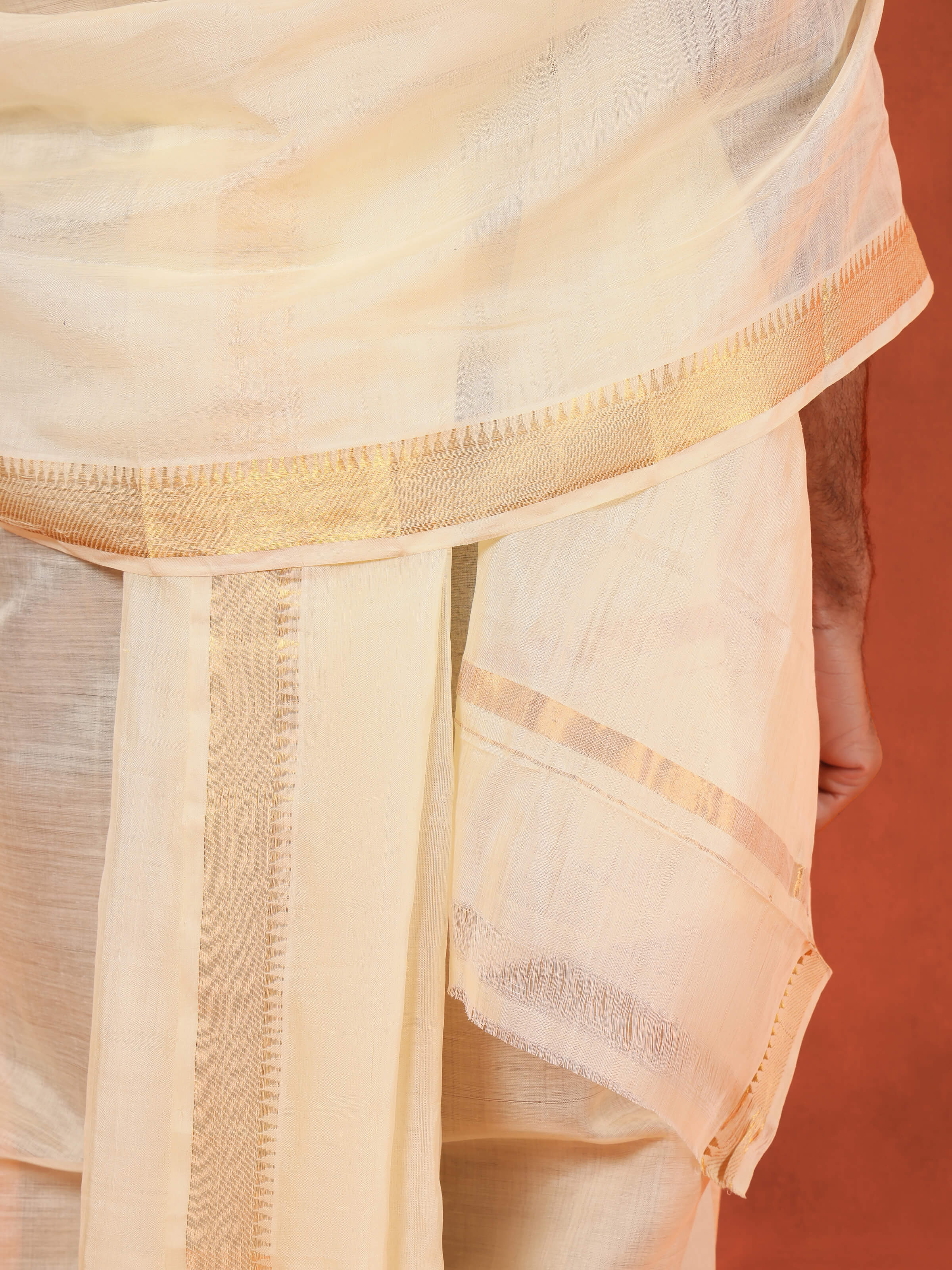 Off-white Cotton Mangalagiri Angavastram Set (2Pcs)