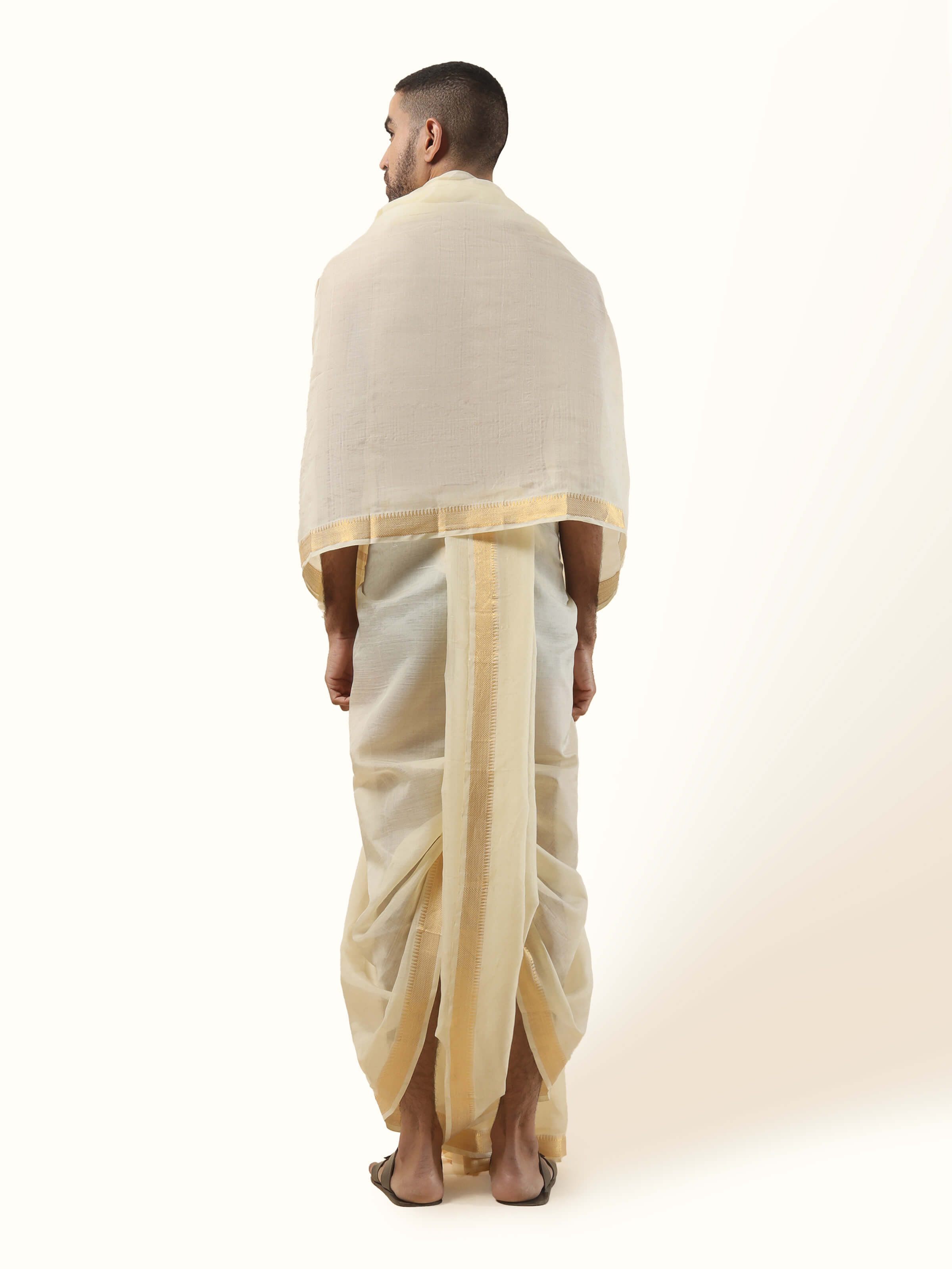 Off-white Cotton Mangalagiri Angavastram Set (2Pcs)