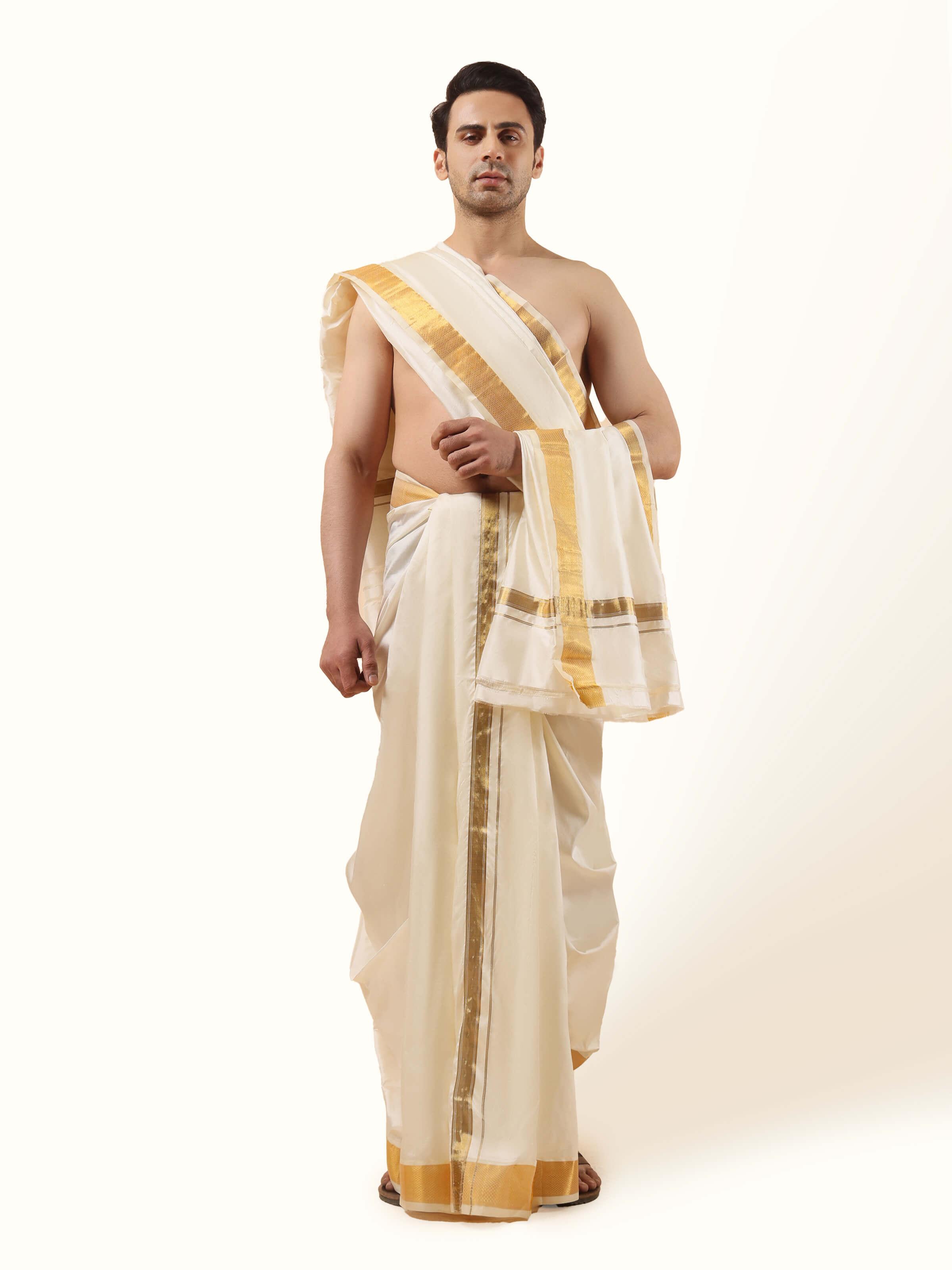 Off-white Silk Pattu Angavastram Set (2Pcs)