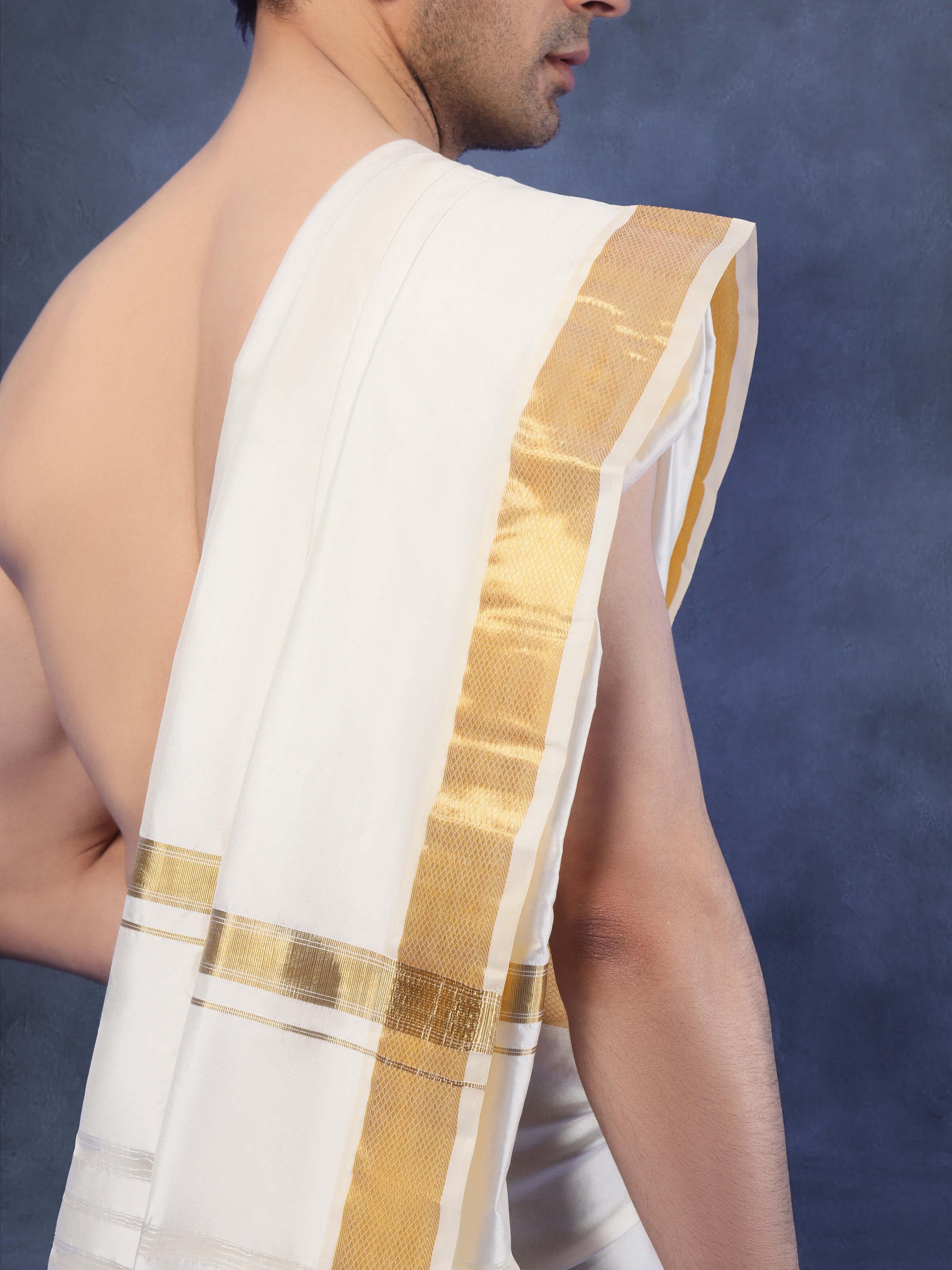 Off-white Silk Pattu Angavastram Set (2Pcs)