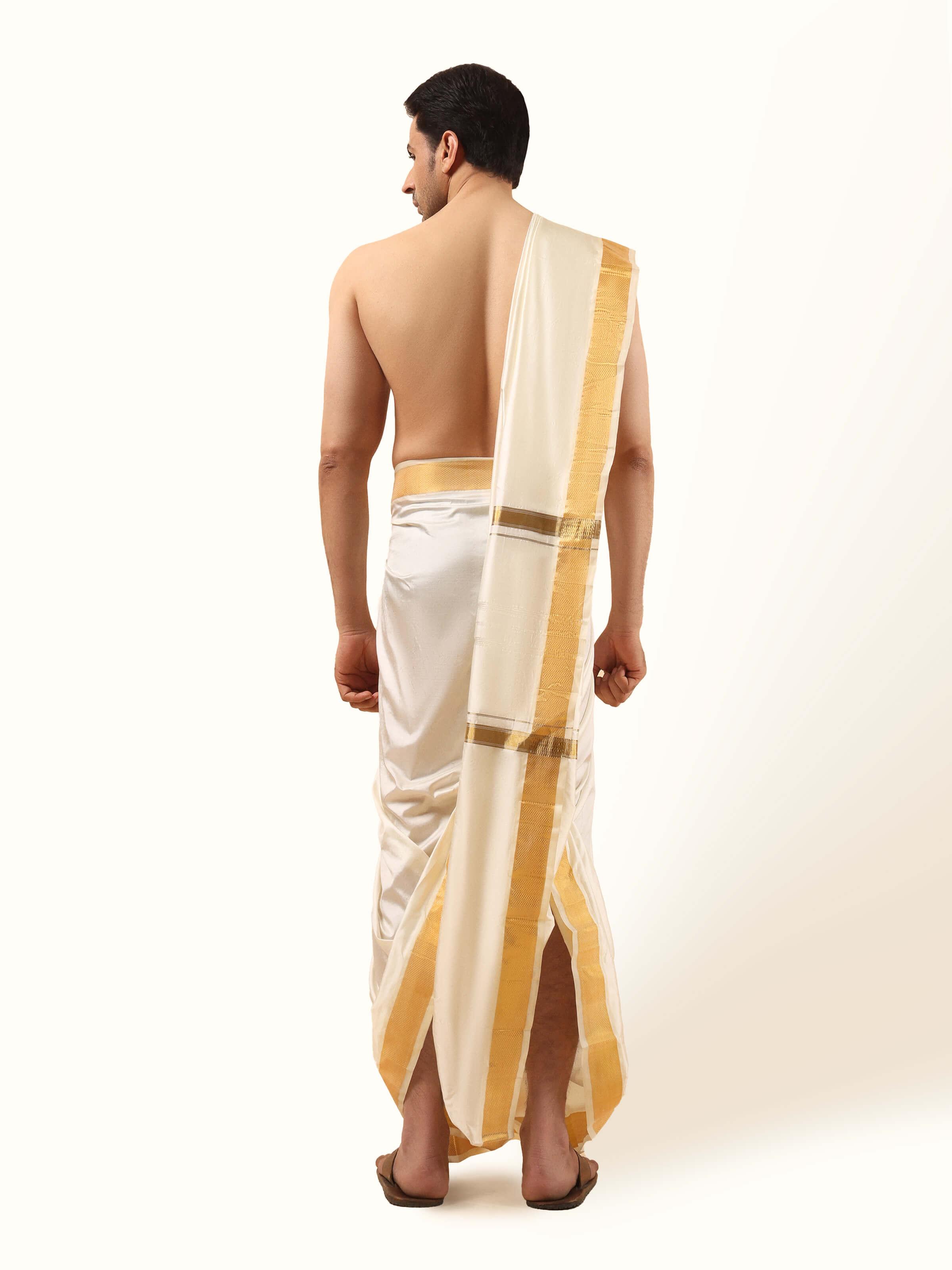 Off-white Silk Pattu Angavastram Set (2Pcs)