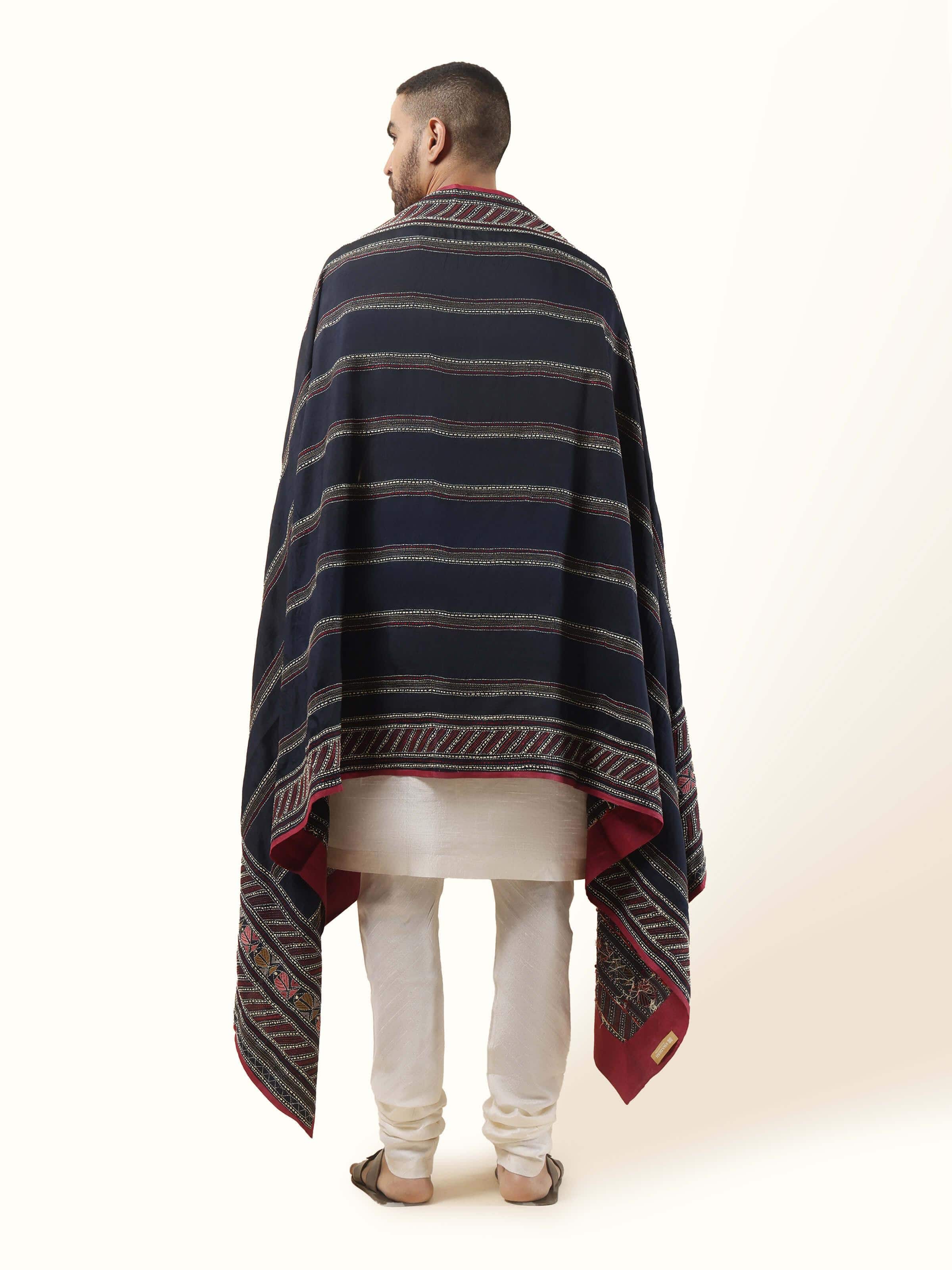 Black Mulberry Silk Kantha Embroidered Stole