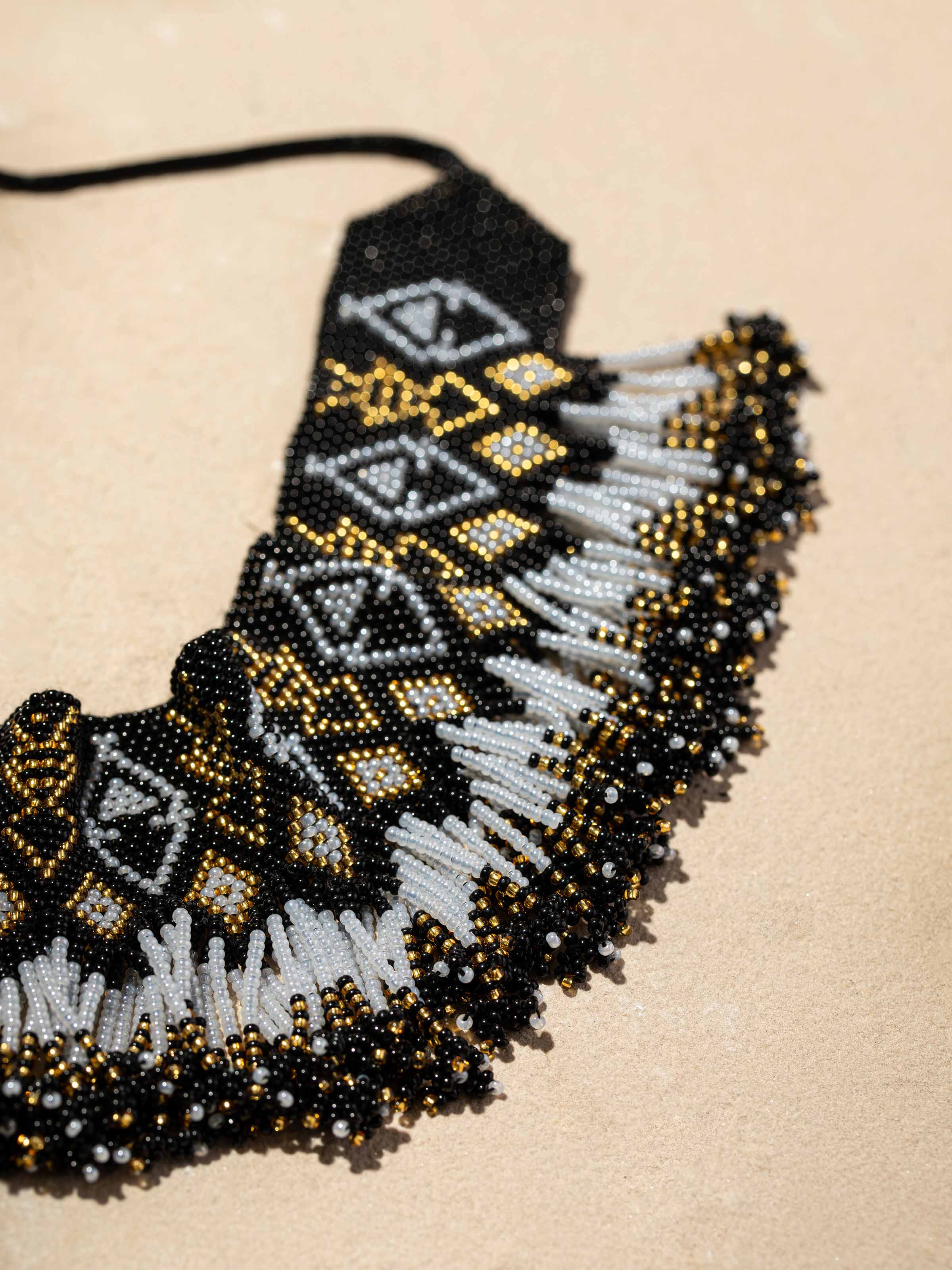 Back view of Glass Beads Choker illustrating the clasp and beaded design.