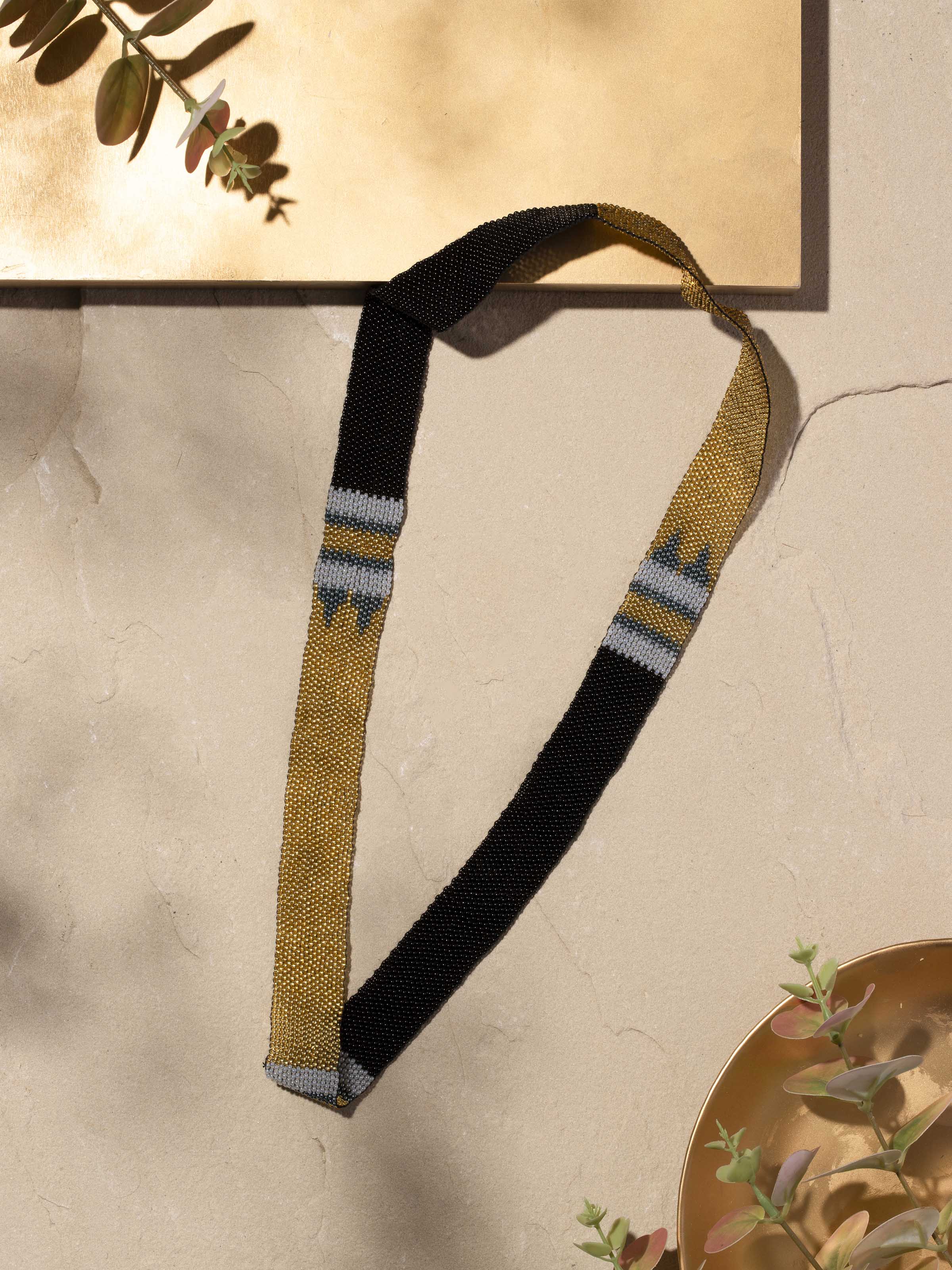 Side view of Glass Beads Long Necklace highlighting its intricate beadwork and colorful design.