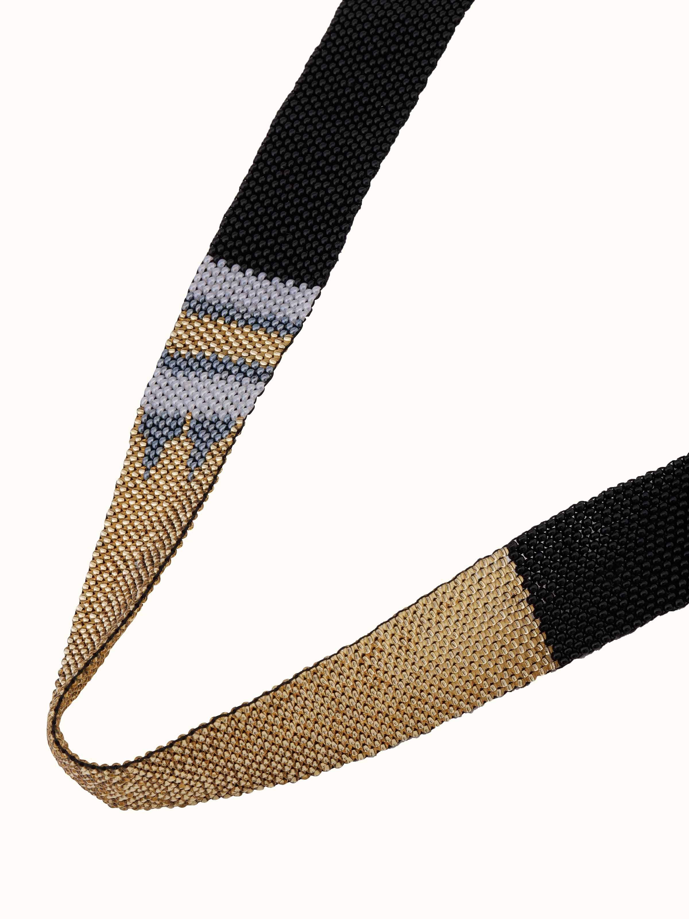 Angled view of Glass Beads Long Necklace showcasing its elegant design and rich bead colors.