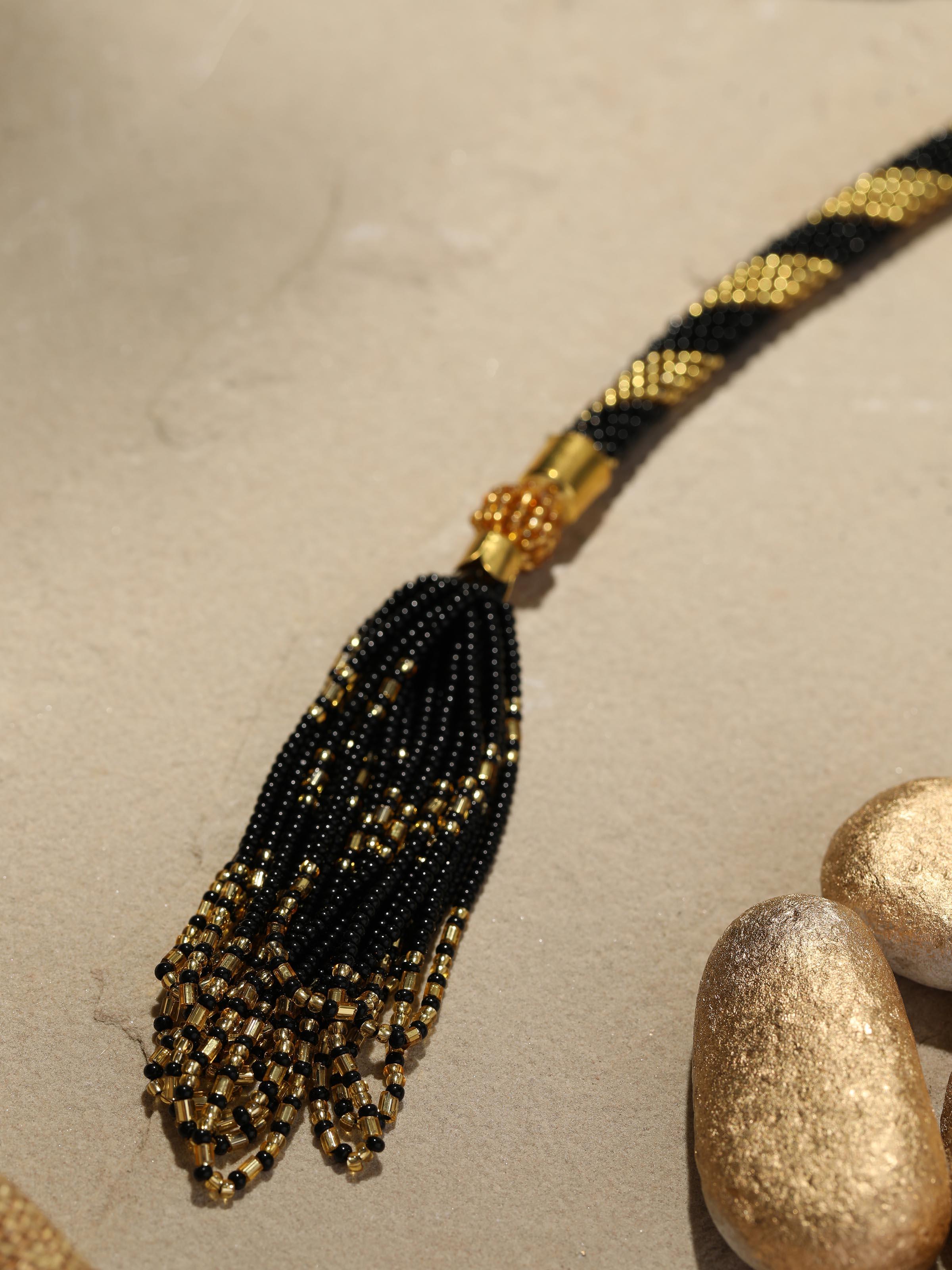Detailed image of Glass beads long necklace highlighting intricate beadwork