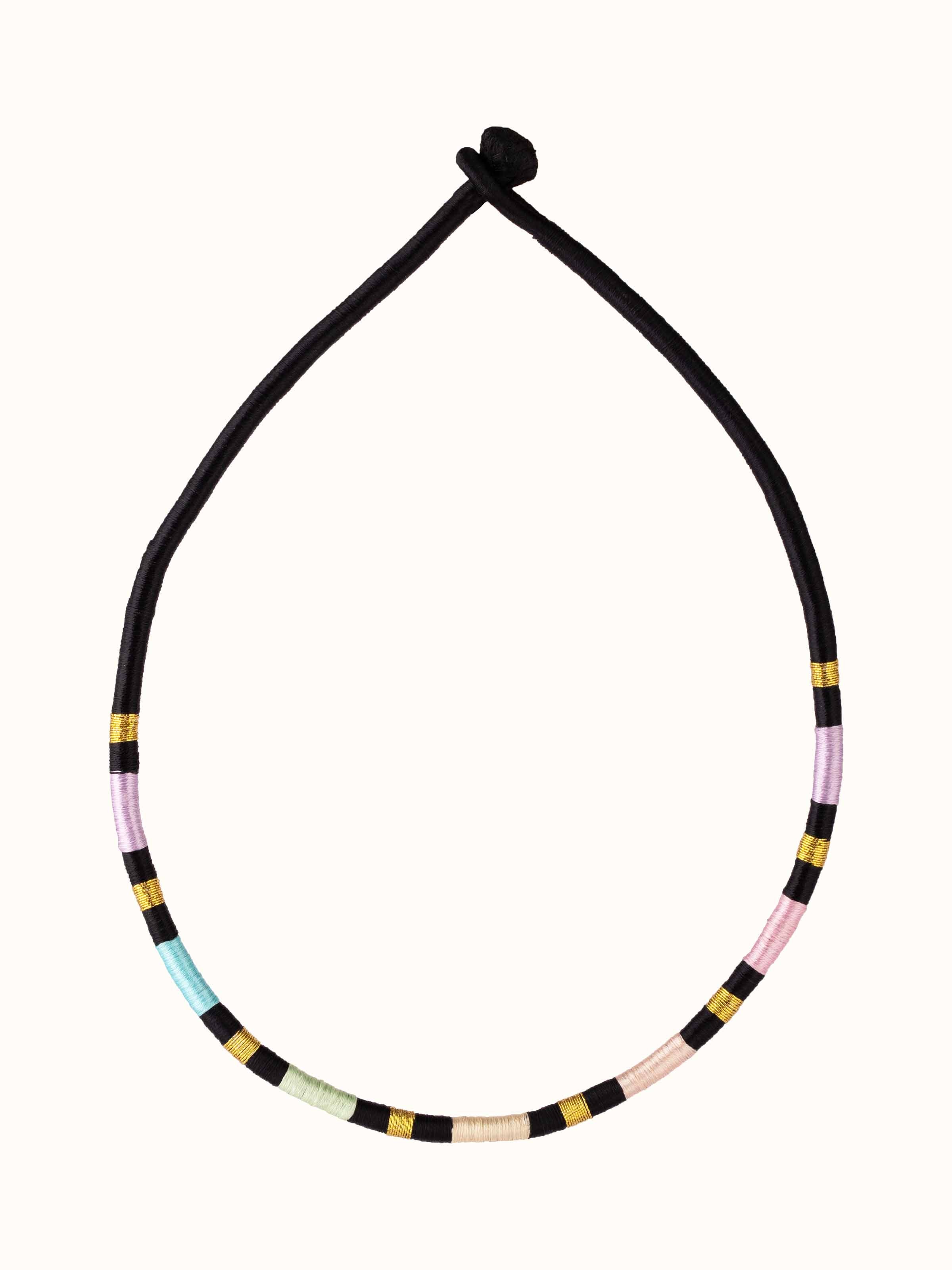 Front view of Patwa Collar Necklace featuring elaborate patwa work and elegant collar design.