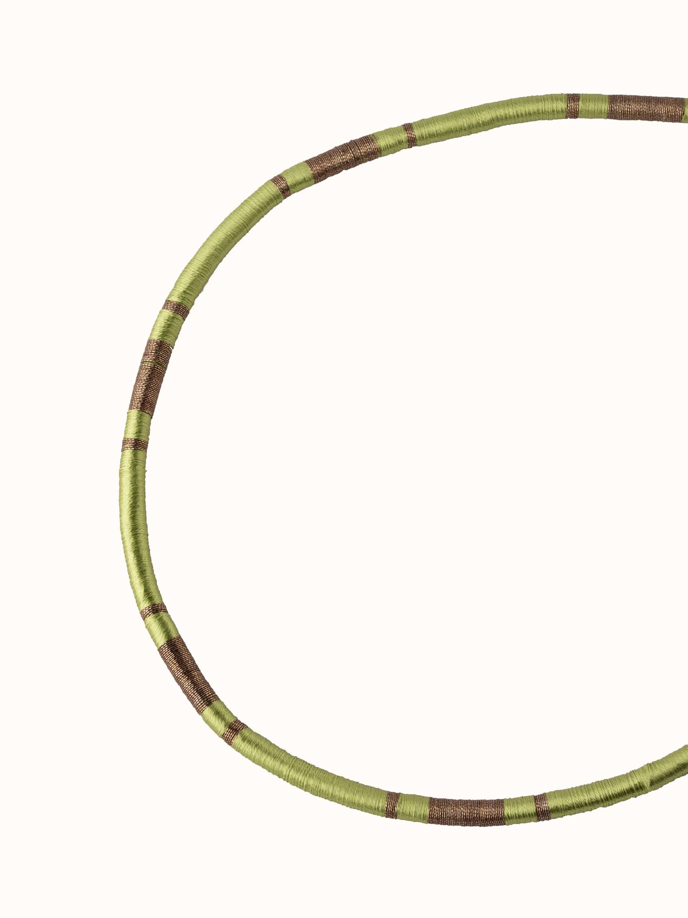 Angled view of Patwa Collar Necklace emphasizing the elegant patterns and vibrant colors.