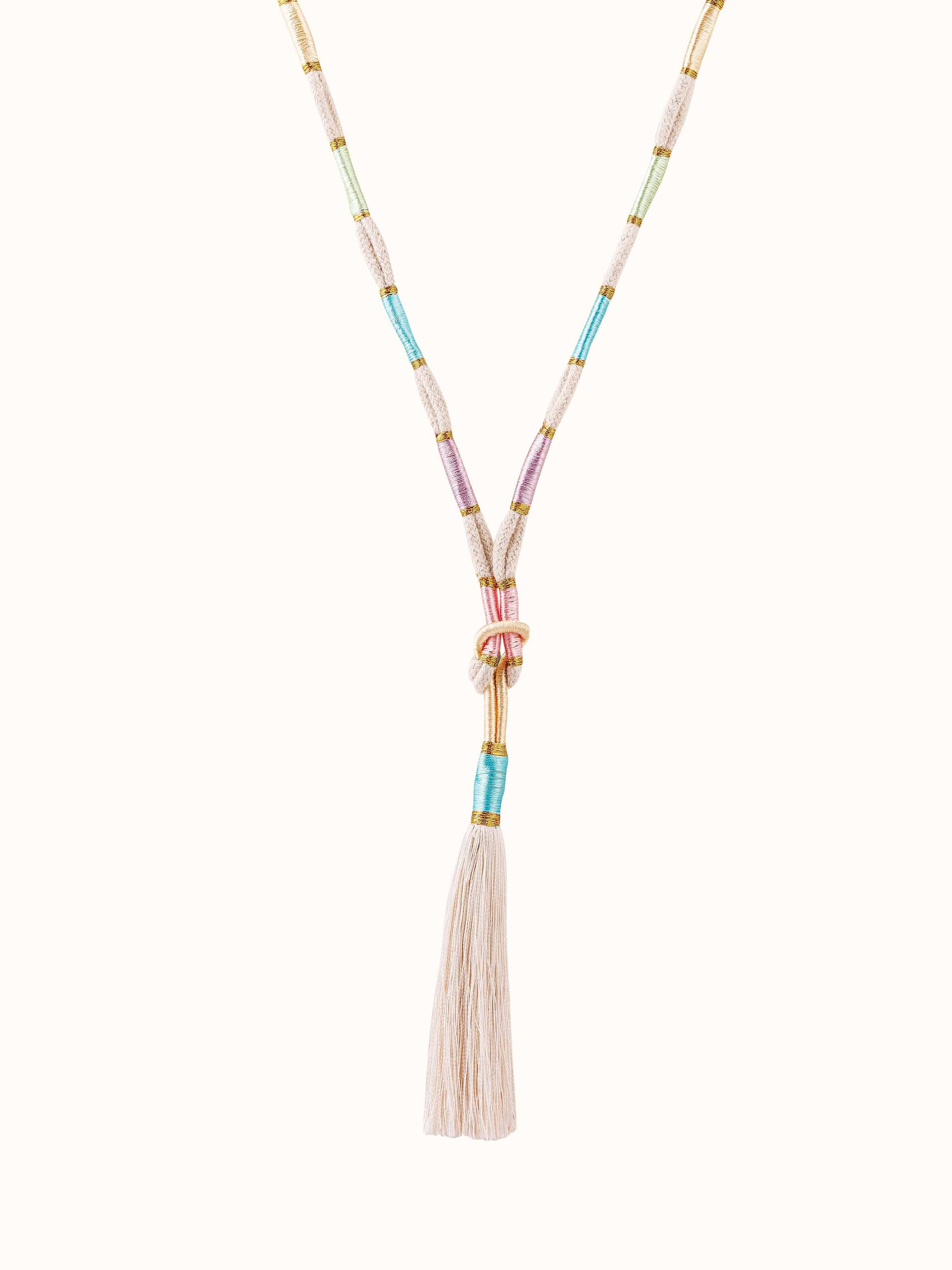 Front view of Patwa long necklace showcasing its vibrant design and intricate beadwork