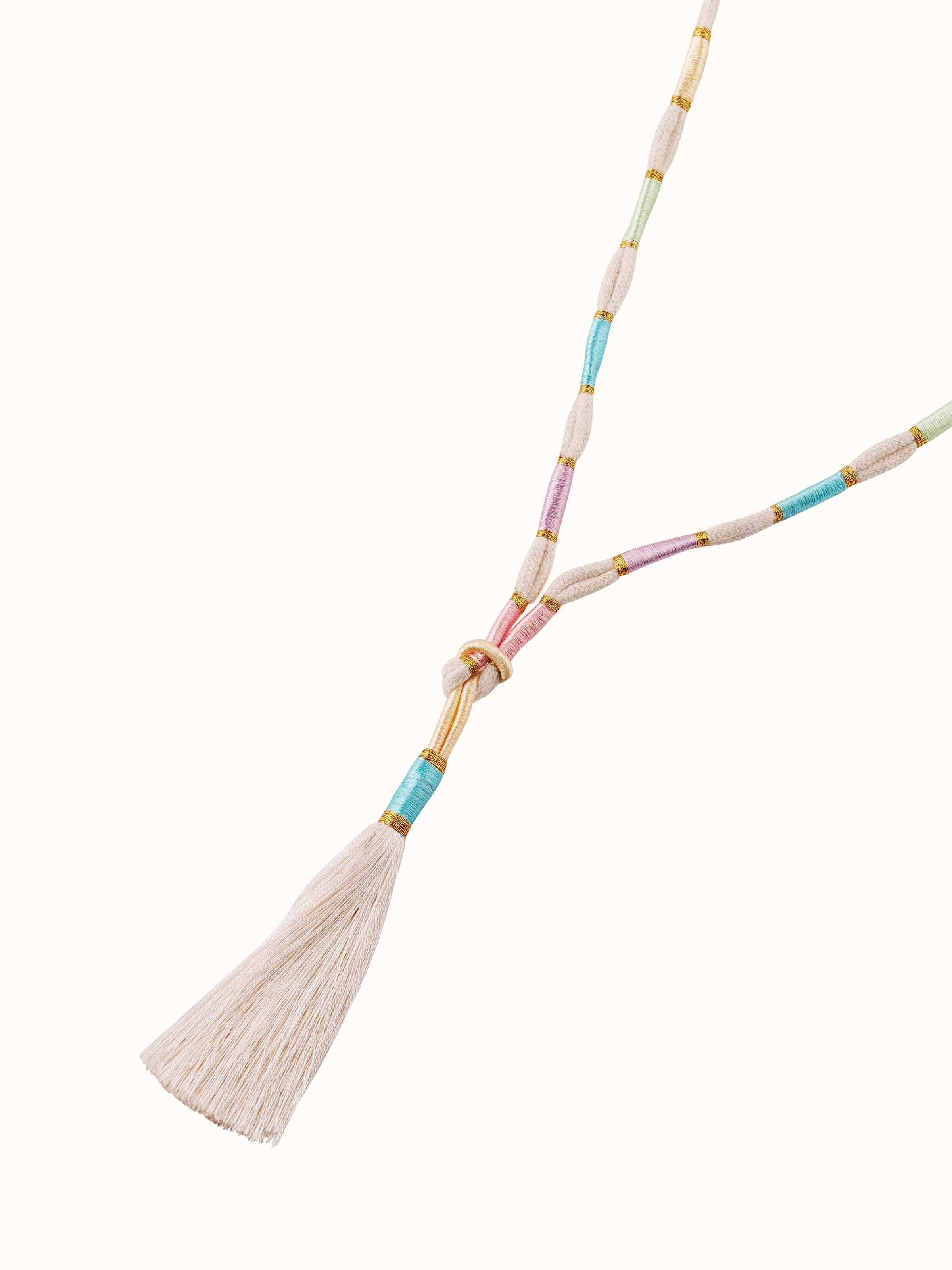Angled view of Patwa long necklace showcasing its elegant design and intricate detailing