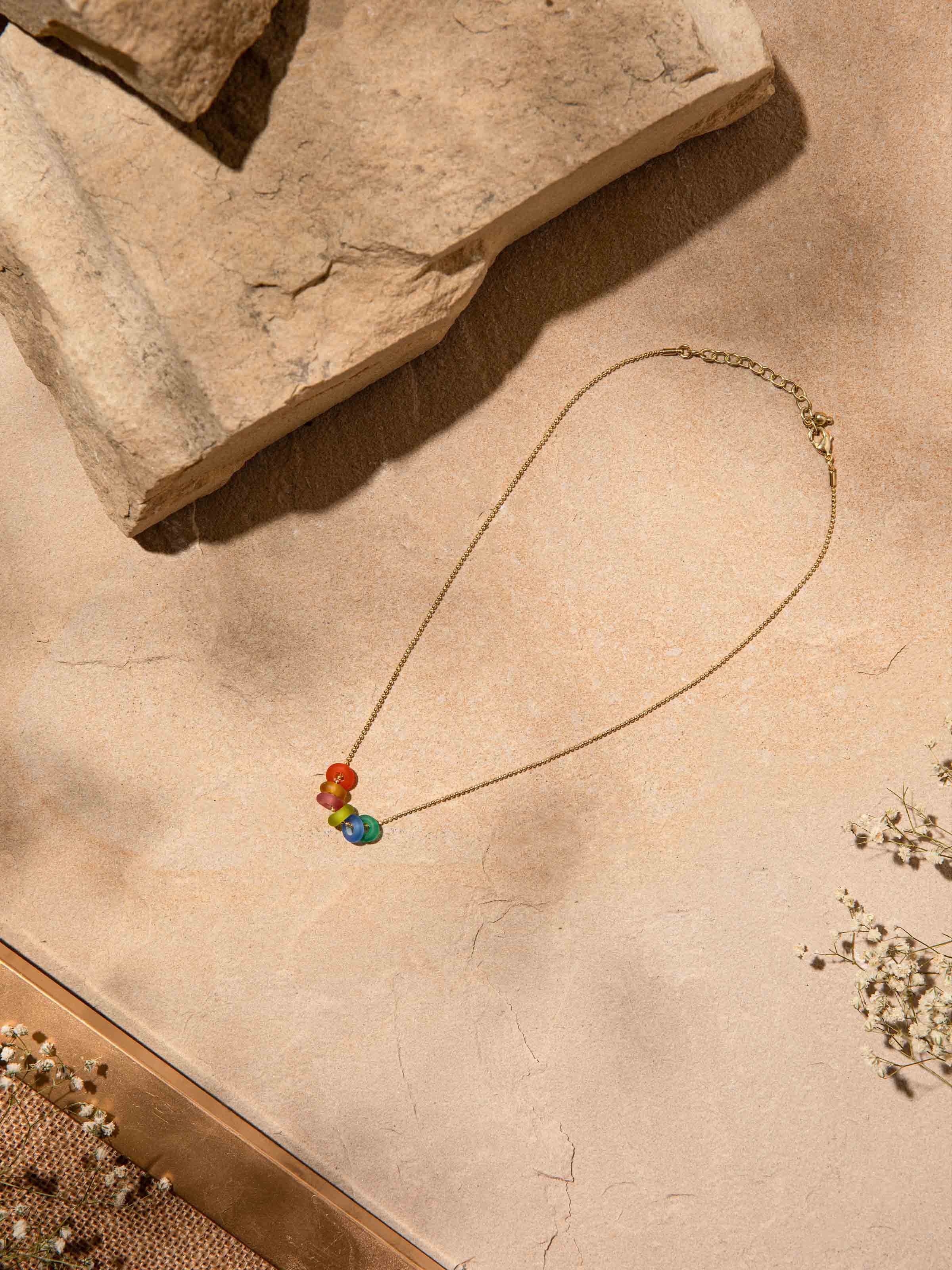 Close-up view of Glass Bead Collar Necklace showing intricate bead details.