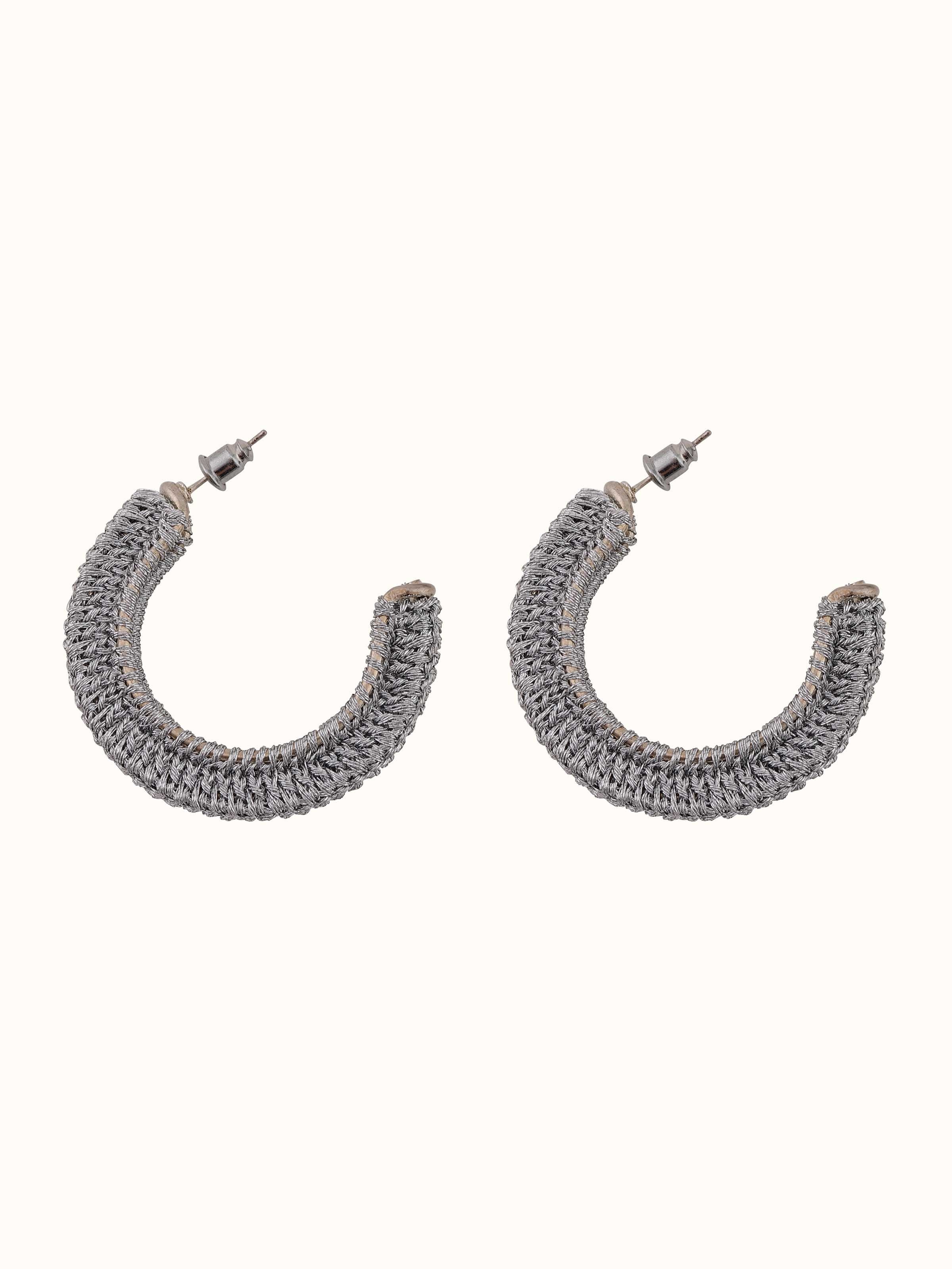 Front view of Zari Patwa hoop earrings displaying their intricate design and traditional appeal.
