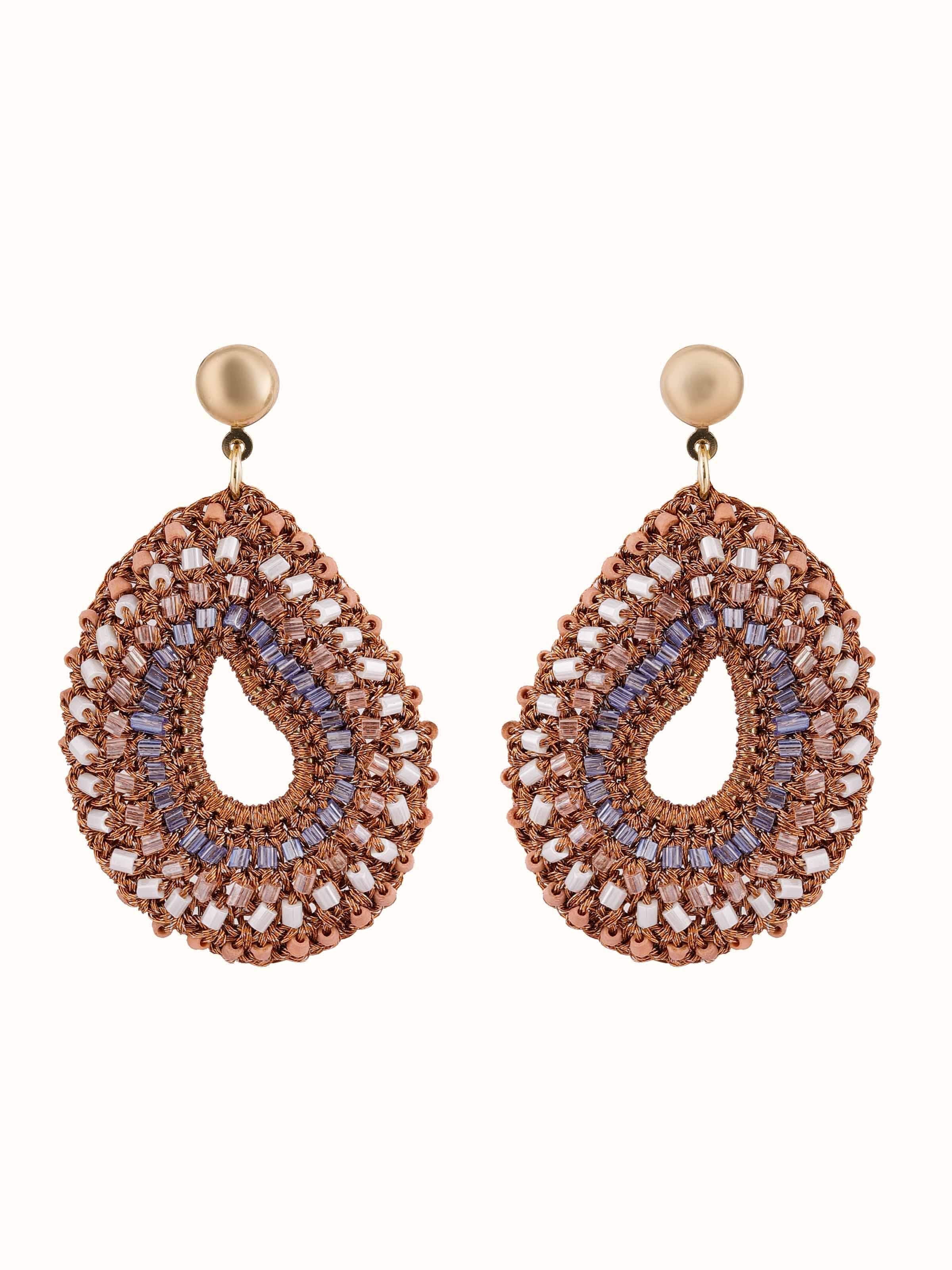 Front view of Zari Patwa Drop Earrings showcasing traditional zari and patwa craftsmanship