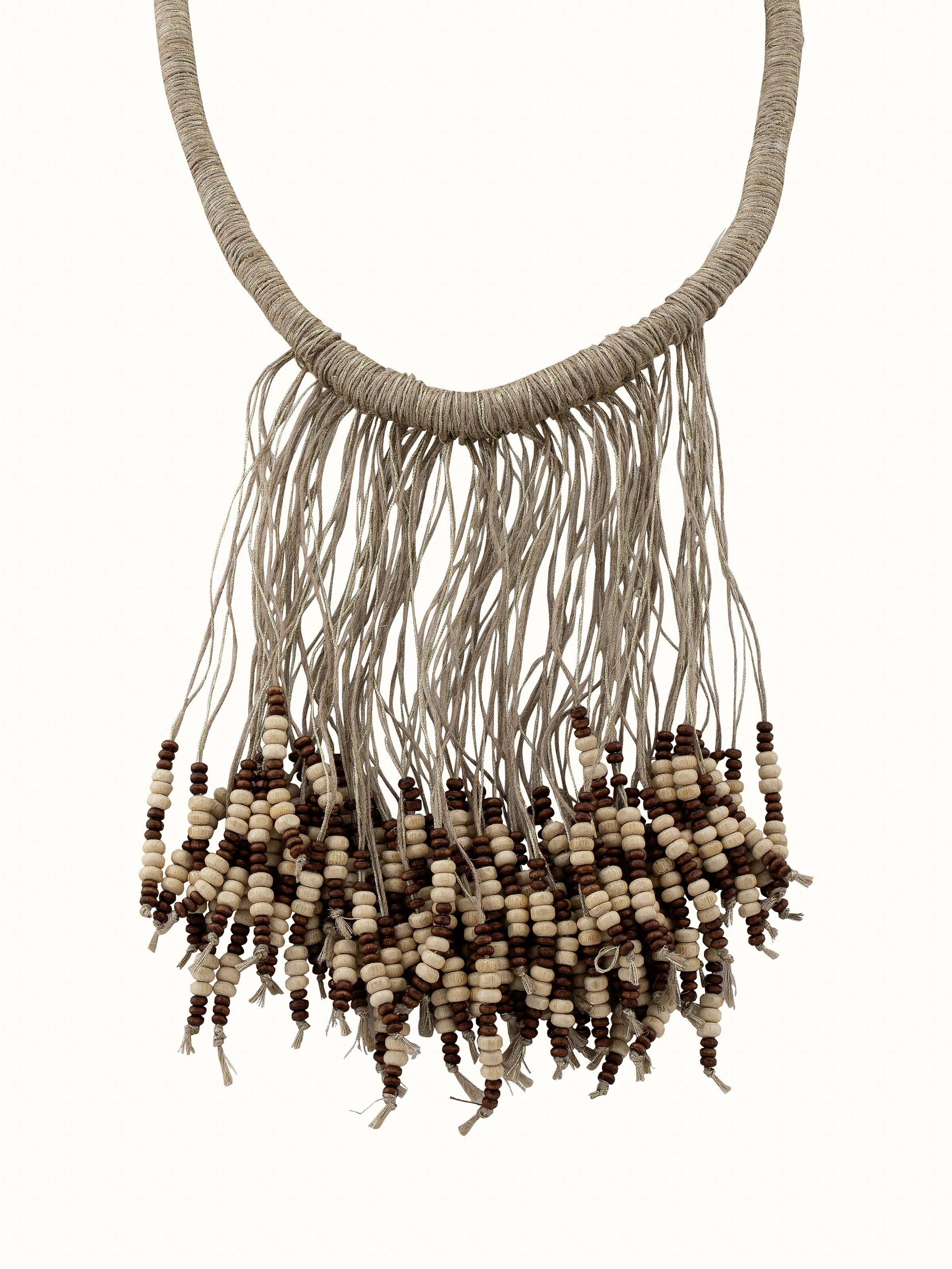 Front view of Jute long necklace showcasing natural materials