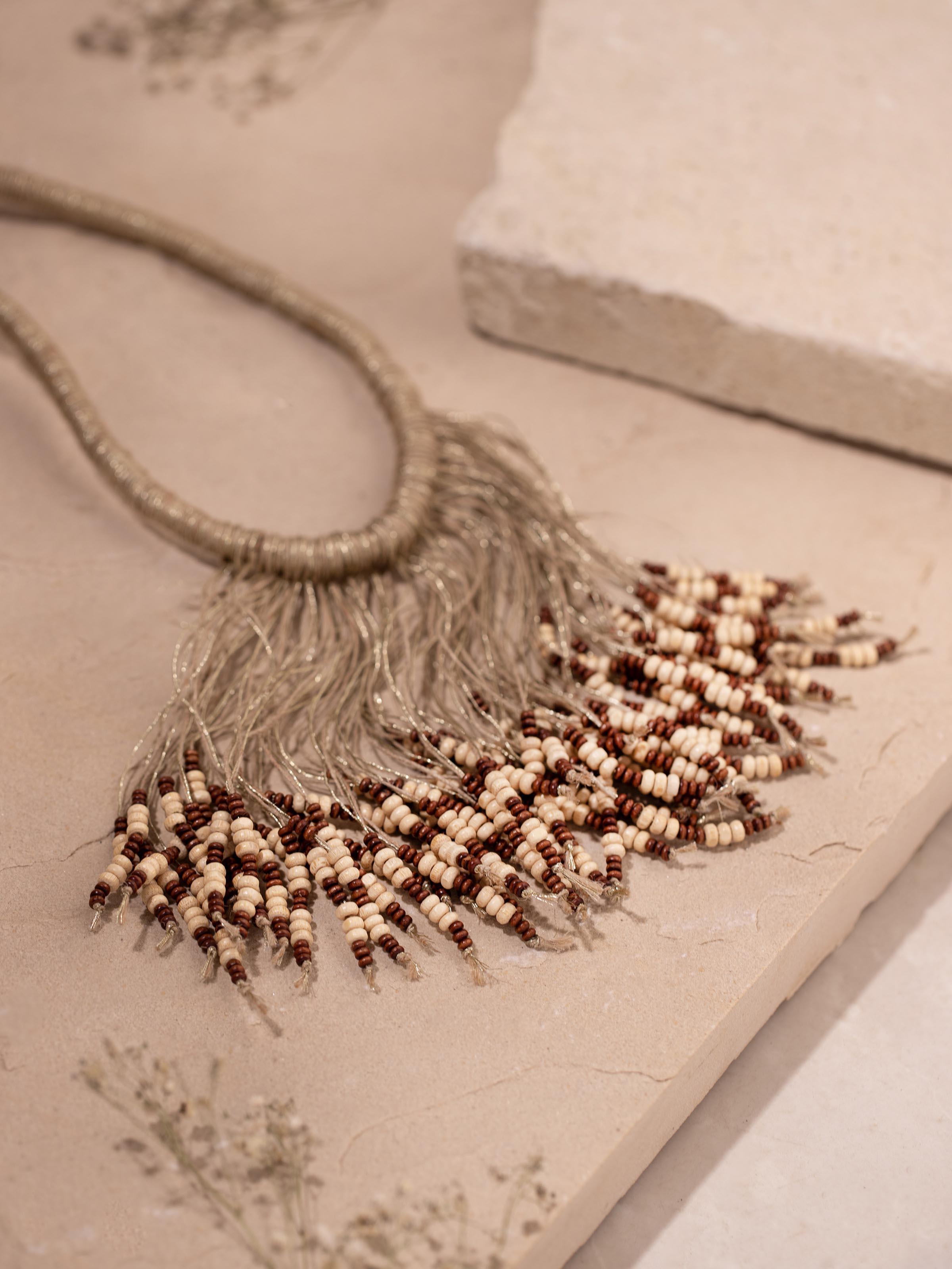 Detailed view of Jute long necklace emphasizing natural texture
