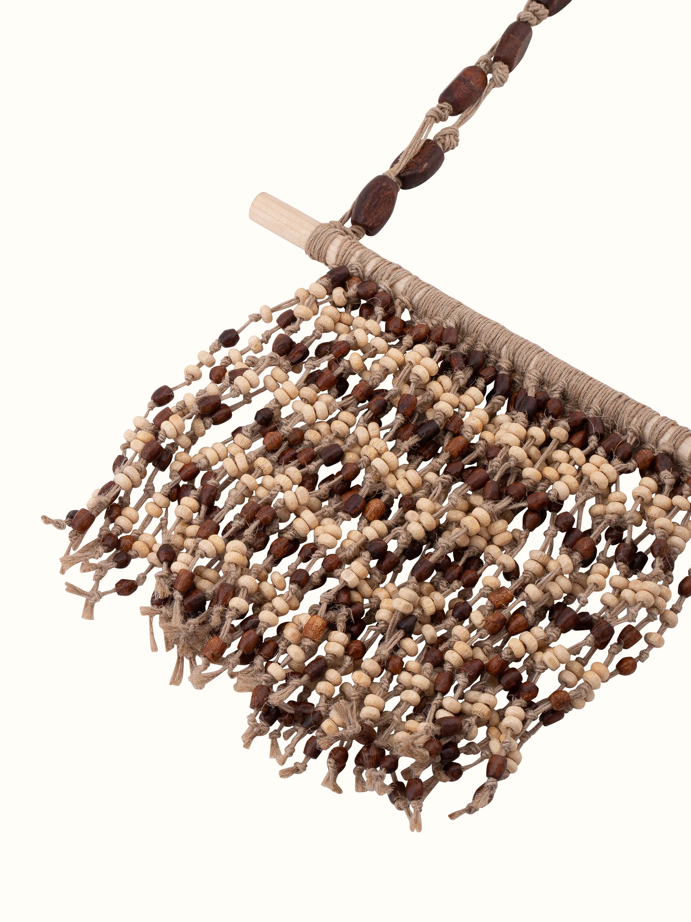 Front view of Jute Long Necklace showcasing its natural jute material and design.