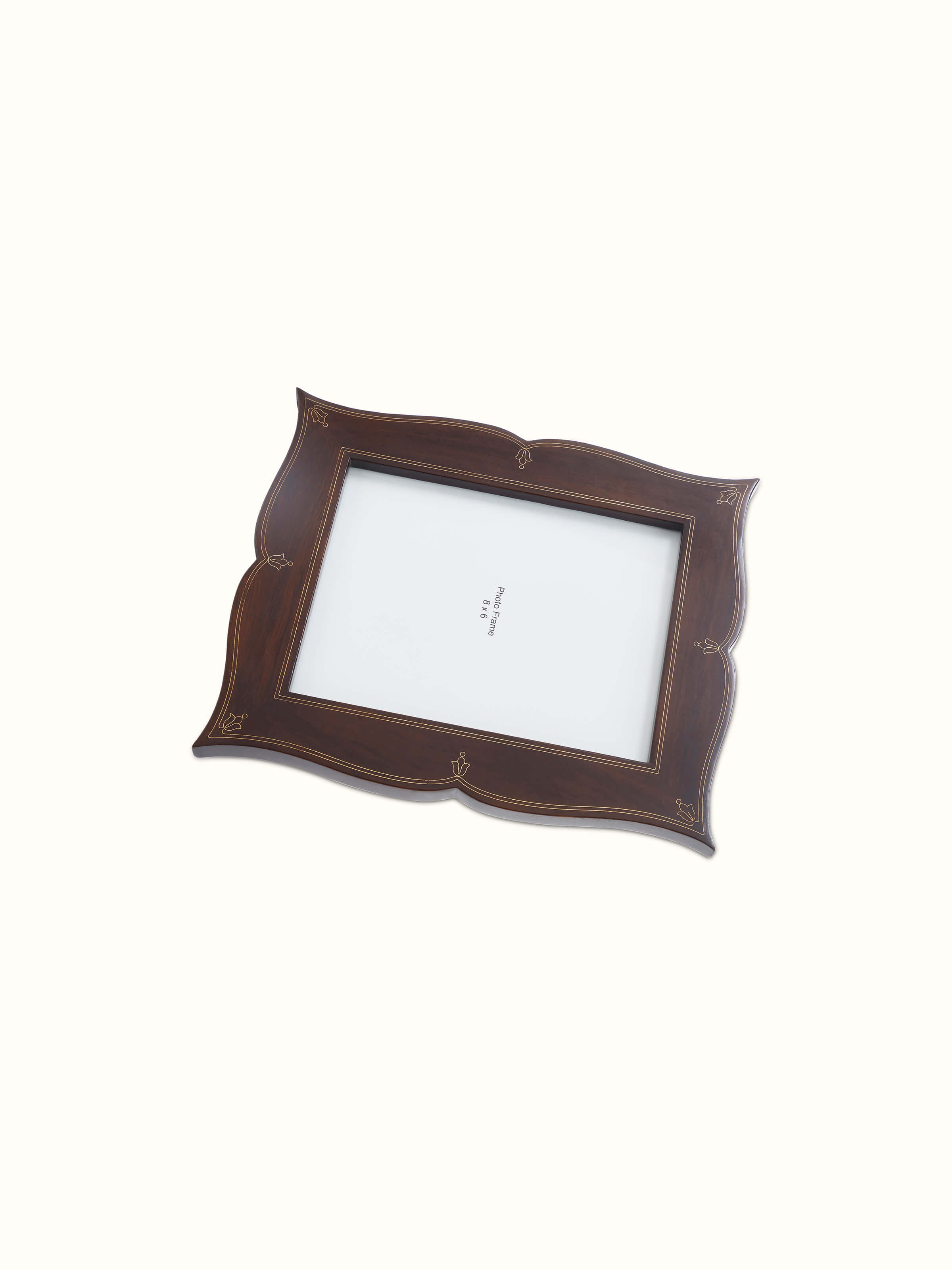 Angled view of Tarkashi Sheesham Wood & Brass Photo Frames emphasizing craftsmanship