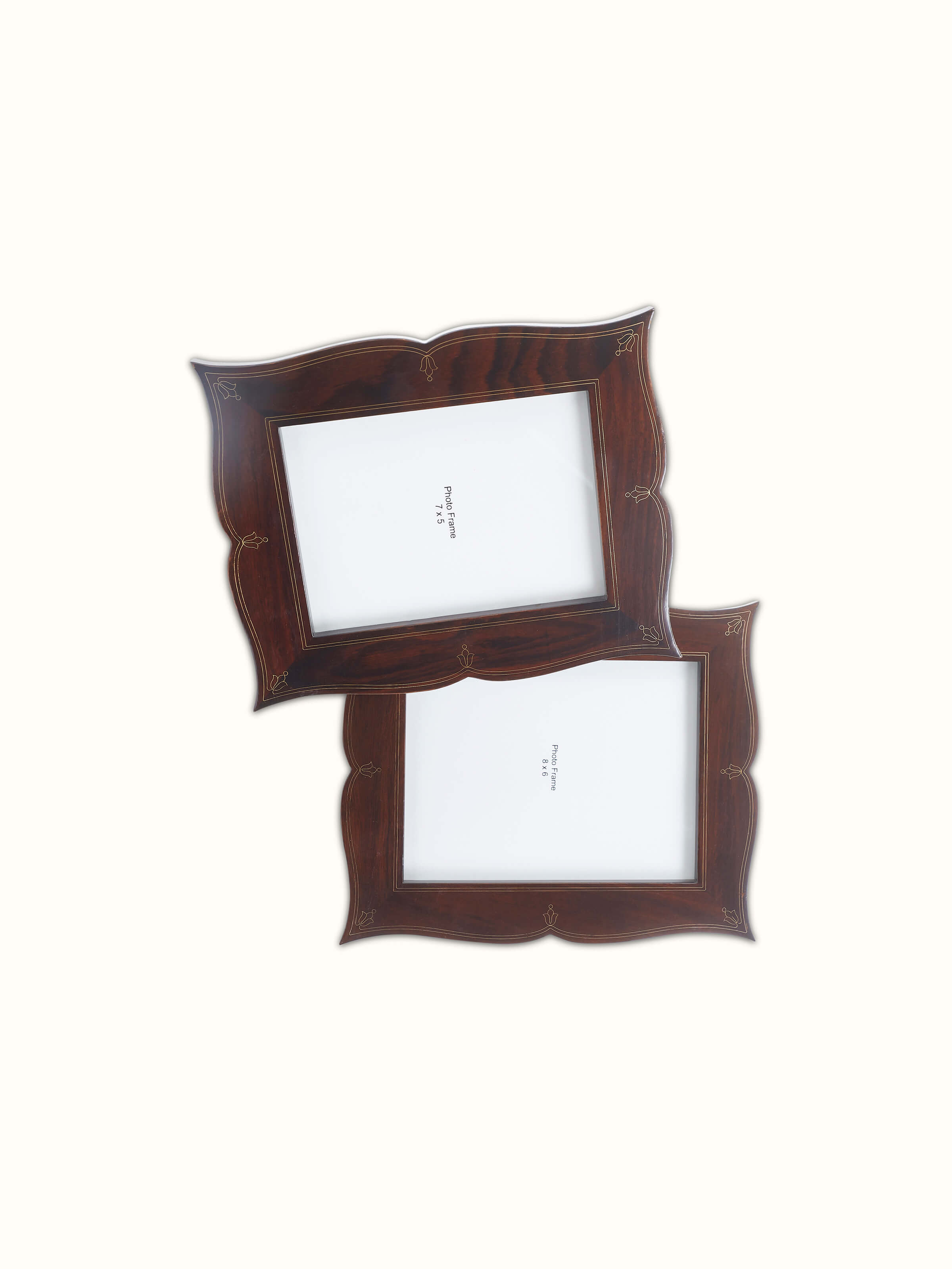 Front view of Tarkashi Sheesham Wood & Brass Photo Frames in Brown color