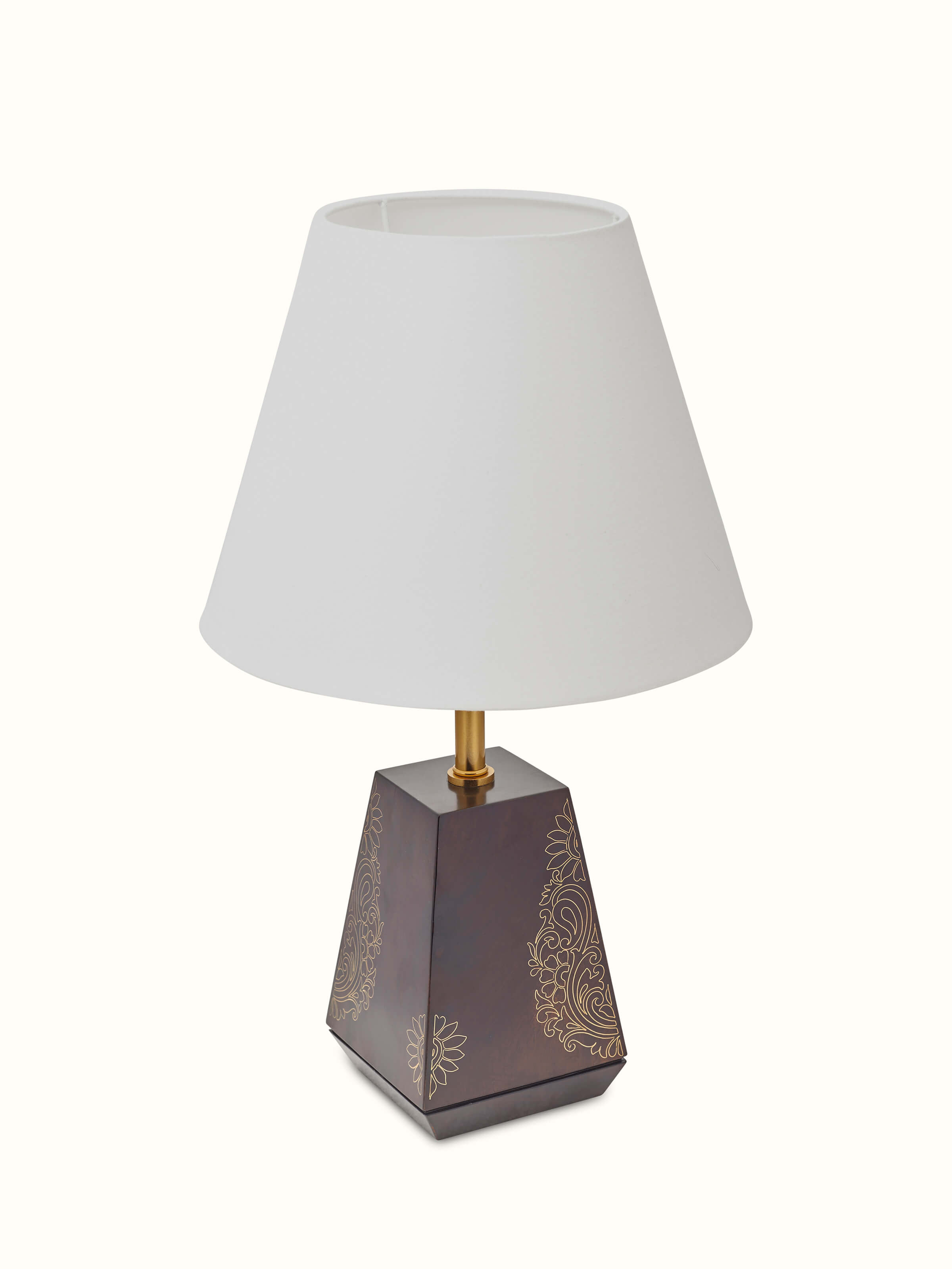 Alternate view of Tarkashi Sheesham Wood & Brass Table Lamp showcasing its design and decorative elements.