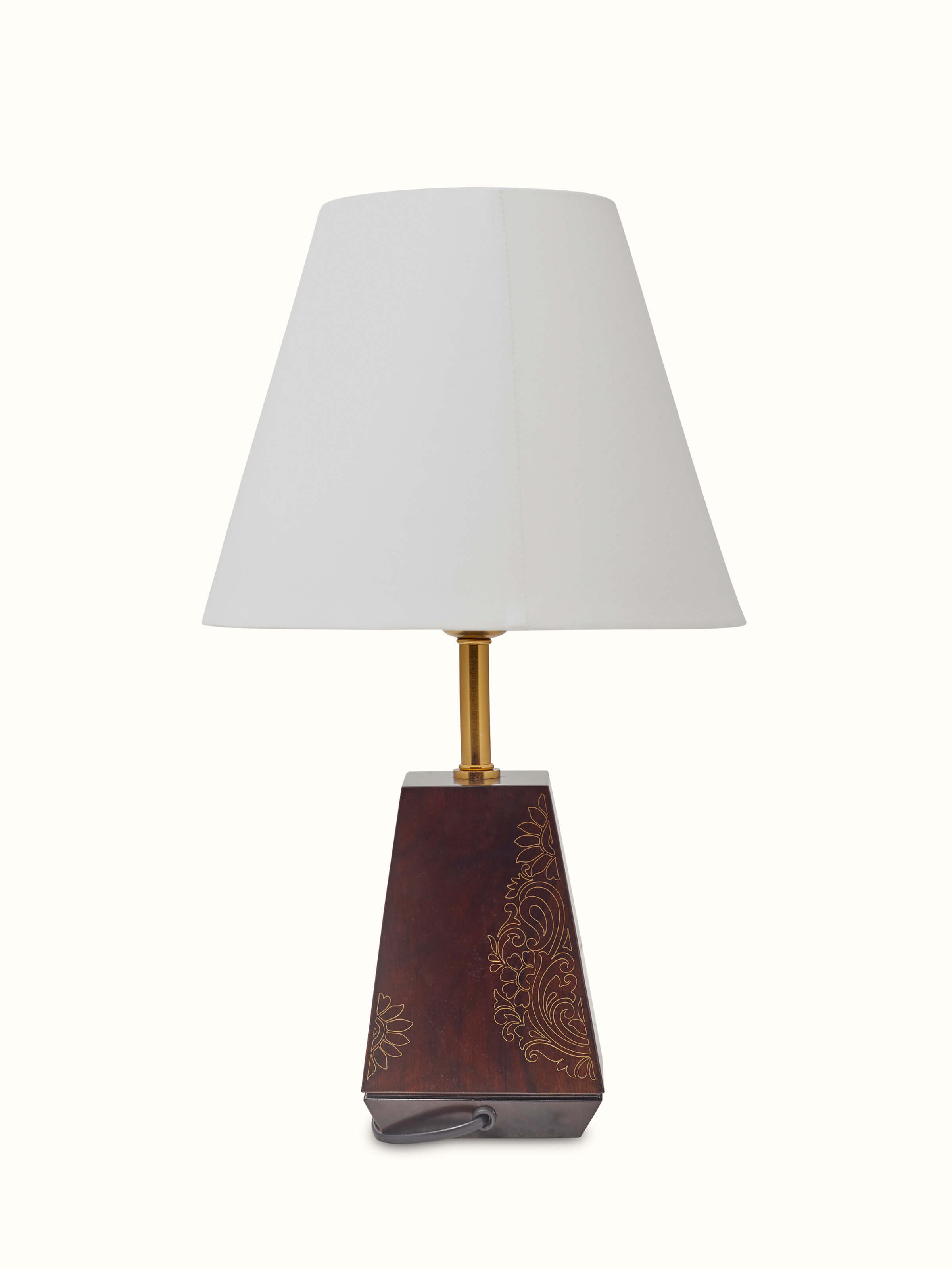 Overall view of Tarkashi Sheesham Wood & Brass Table Lamp showcasing its complete design and features.