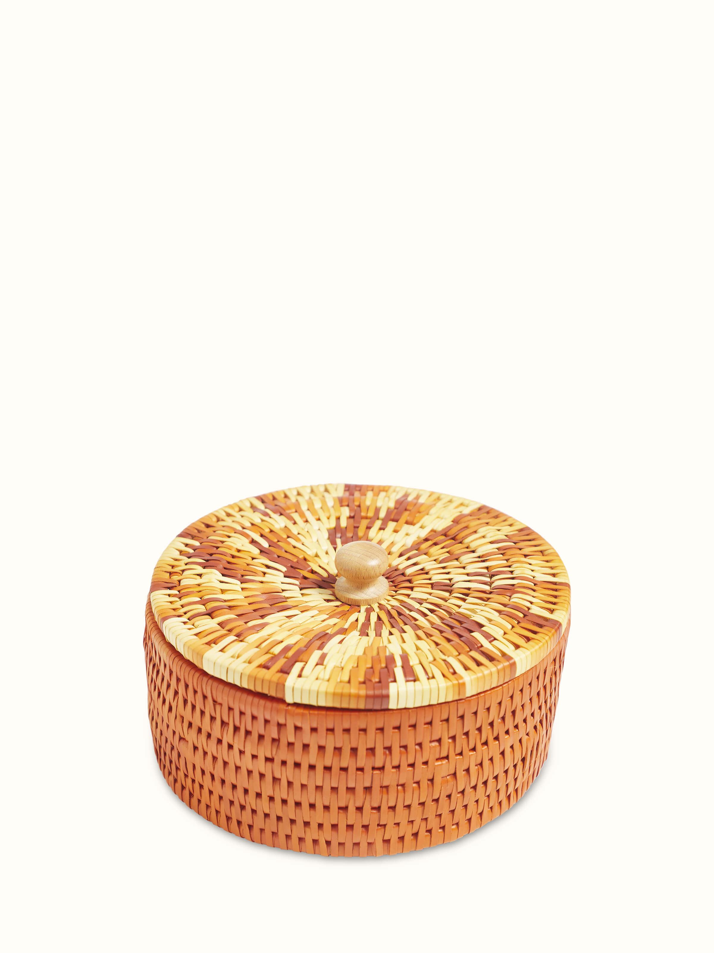 Front view of Palm leaf roti box showing its natural texture and functional design.