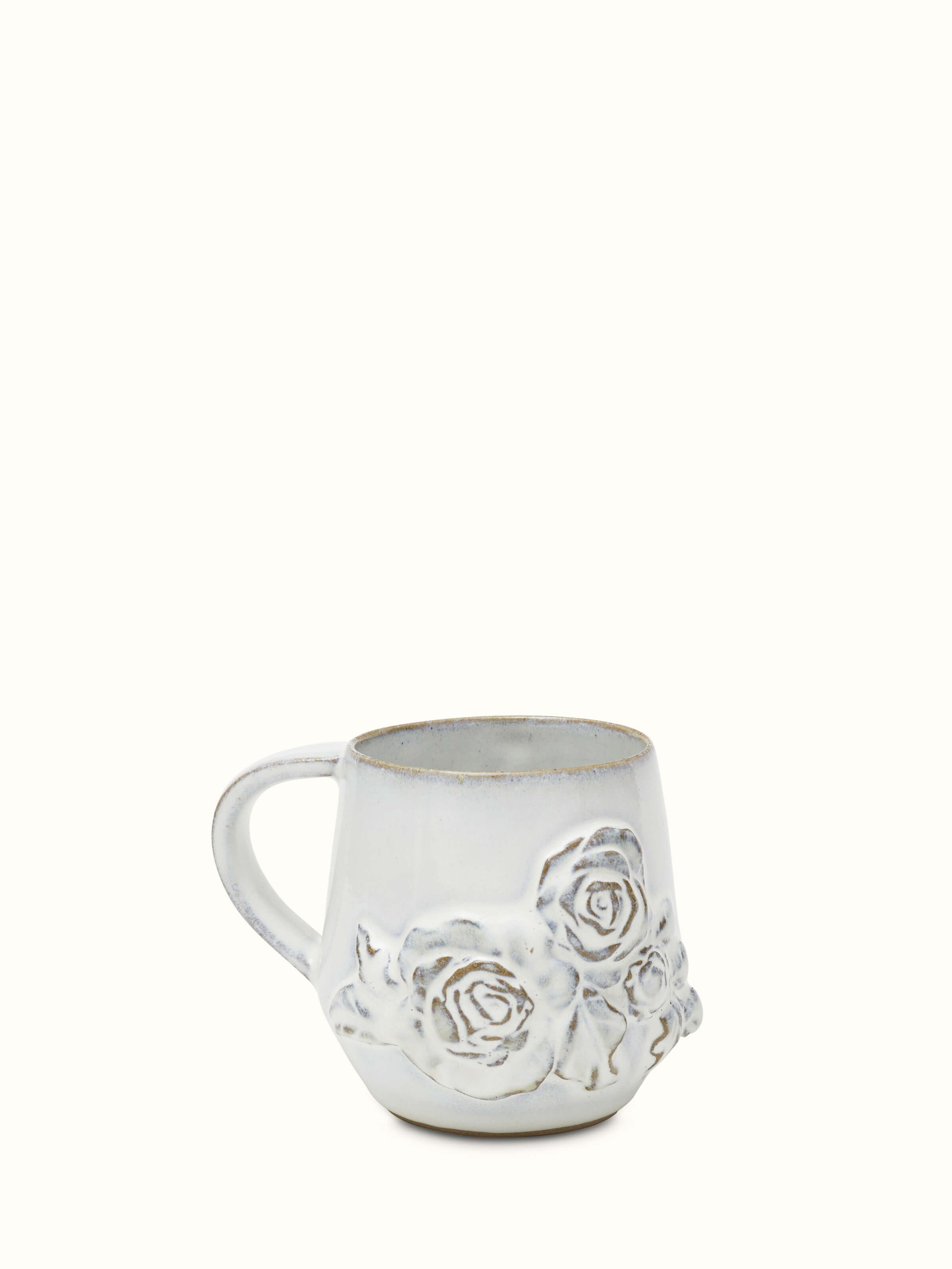 Top-down view of Studio pottery ceramic coffee mug white