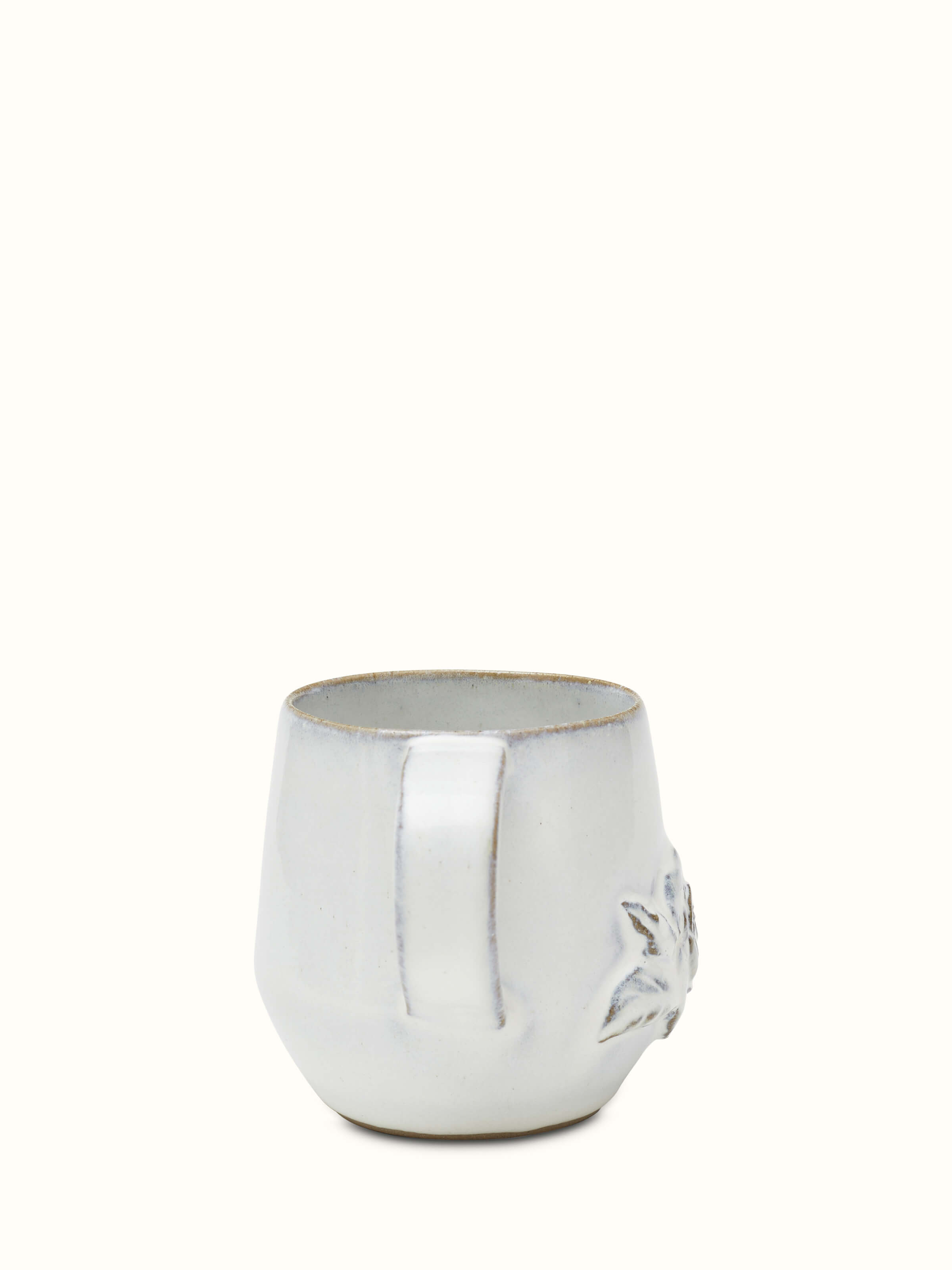 Studio pottery ceramic coffee mug white with decorative details