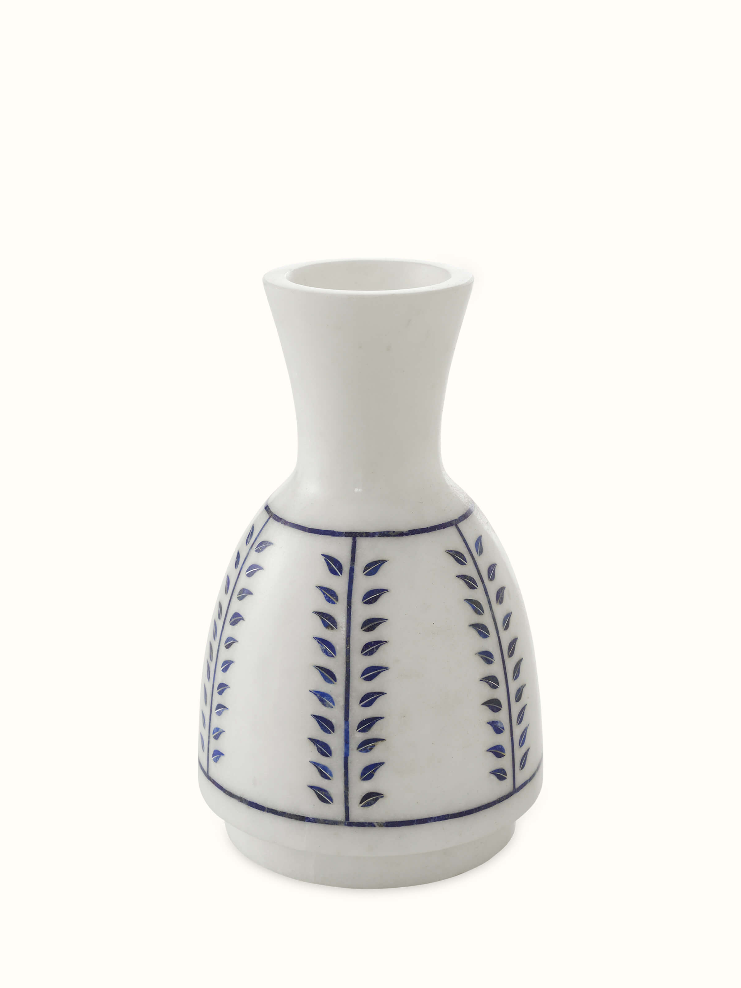 Front view of Pacchikari marble floor vase in white color showcasing elegant design