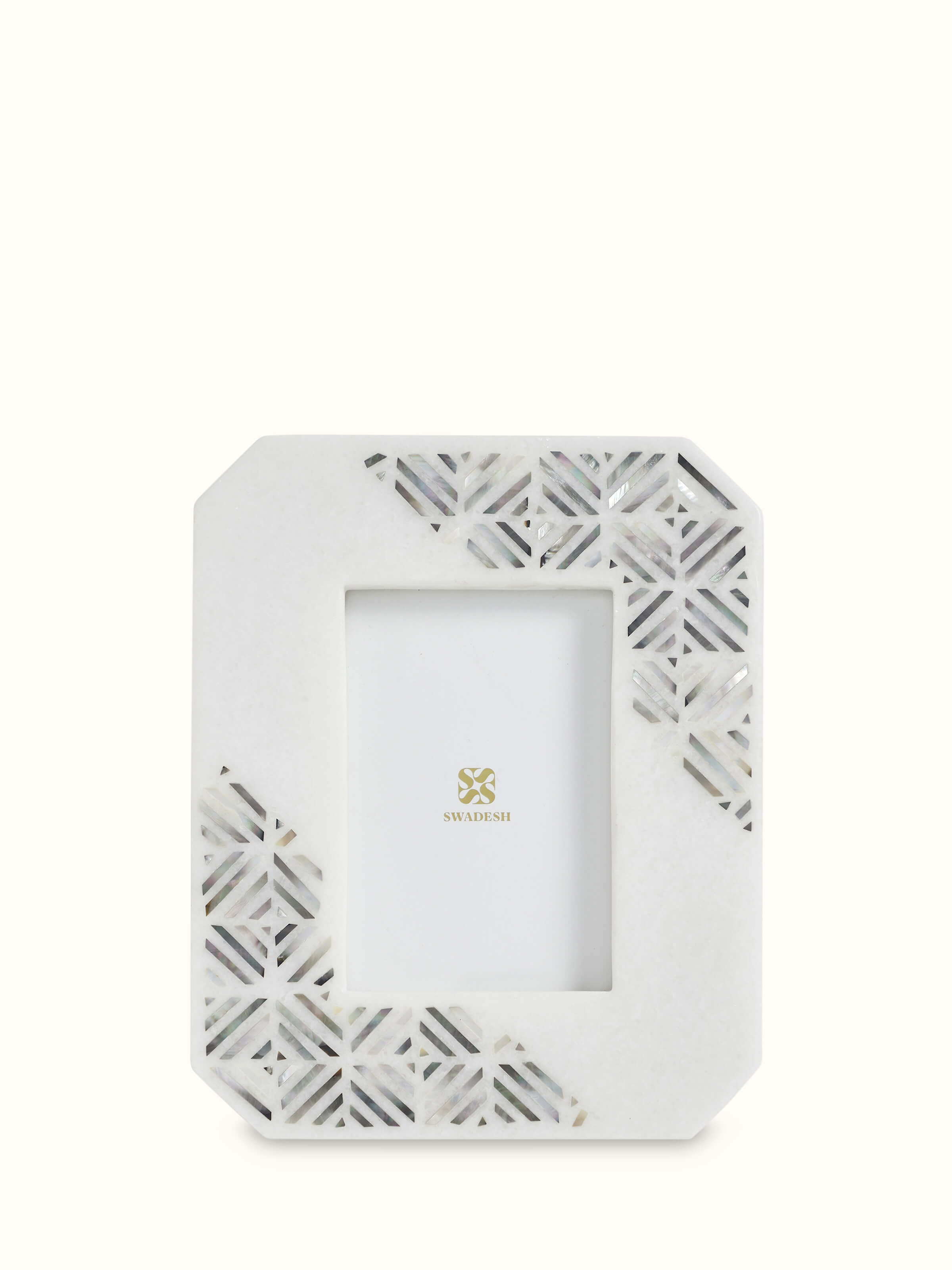 Front view of Pacchikari marble photo frames in white color showcasing elegant design