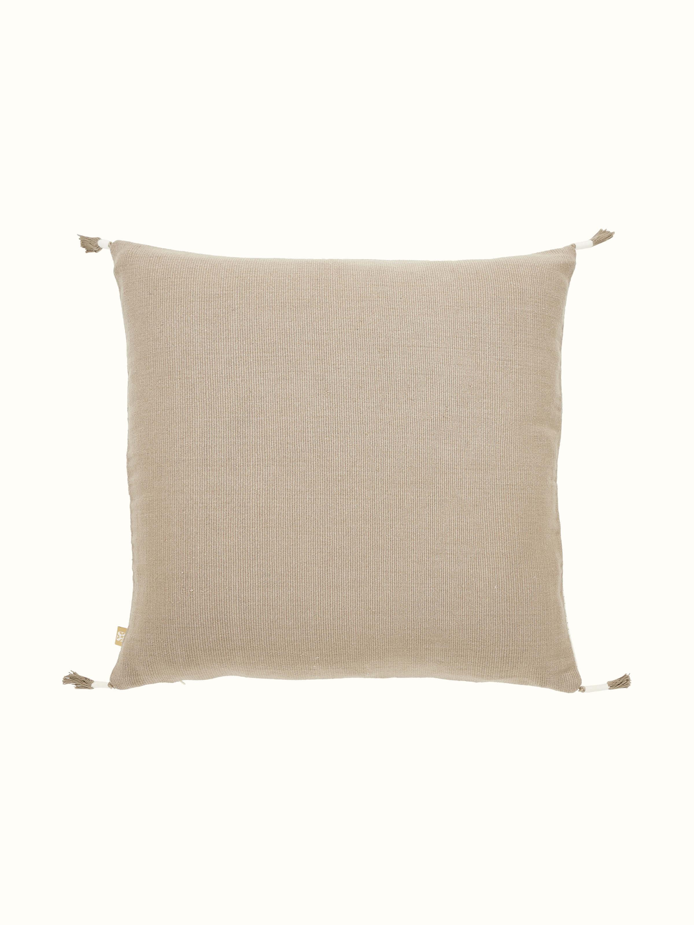Full view of Ridhama khakhi barnava cotton Naga handloom cushion cover with its unique texture and pattern