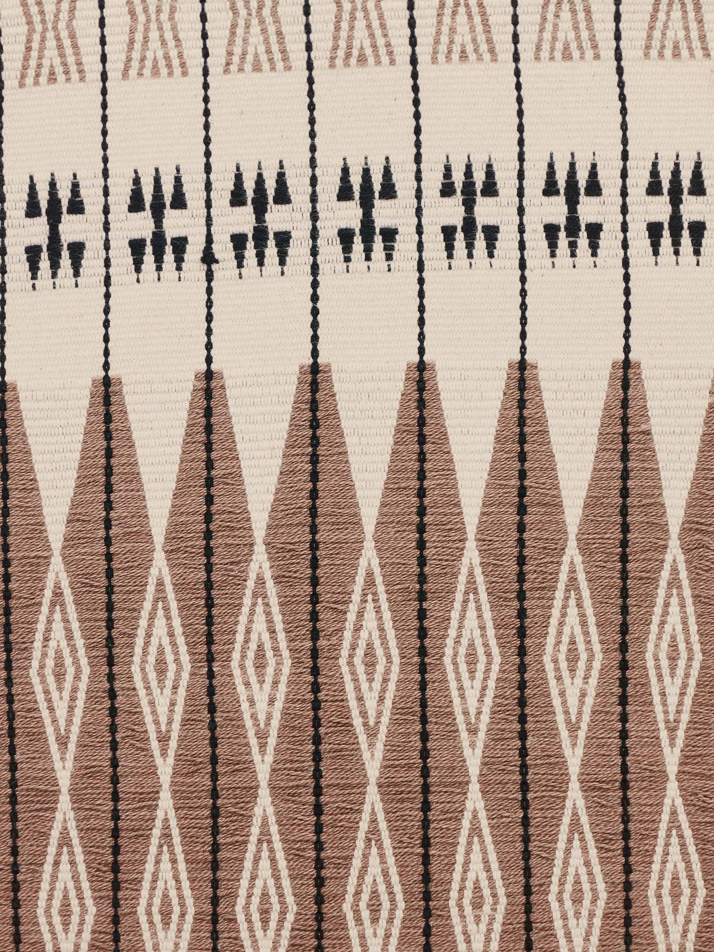 Detailed shot of Ridhama khakhi namrup cotton Naga handloom throw showing fine craftsmanship and design elements