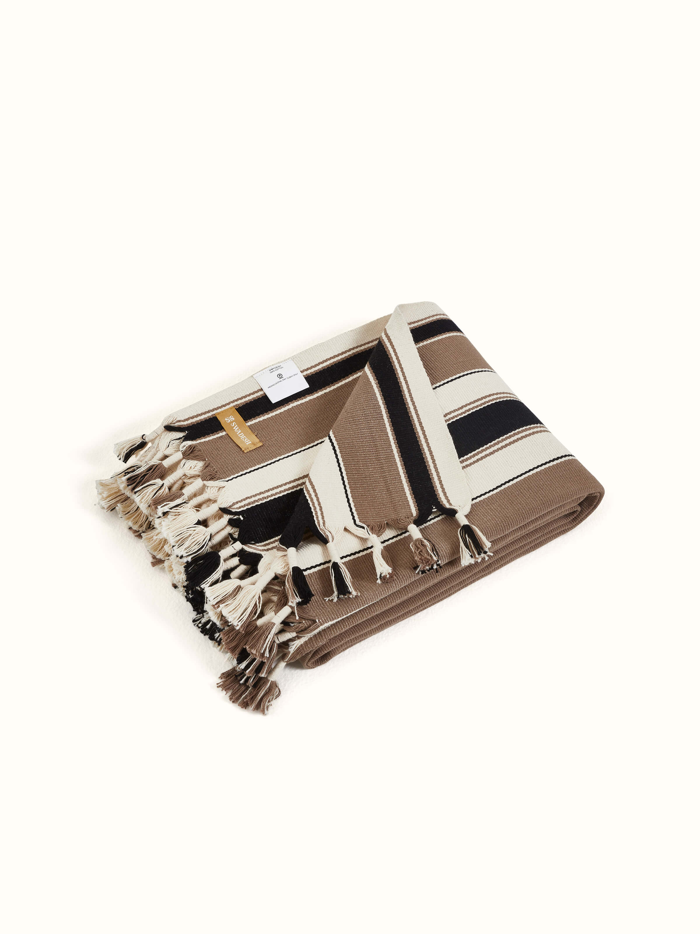 Back view of Ridhama khakhi namrup cotton Naga handloom throw highlighting the fabric and design consistency